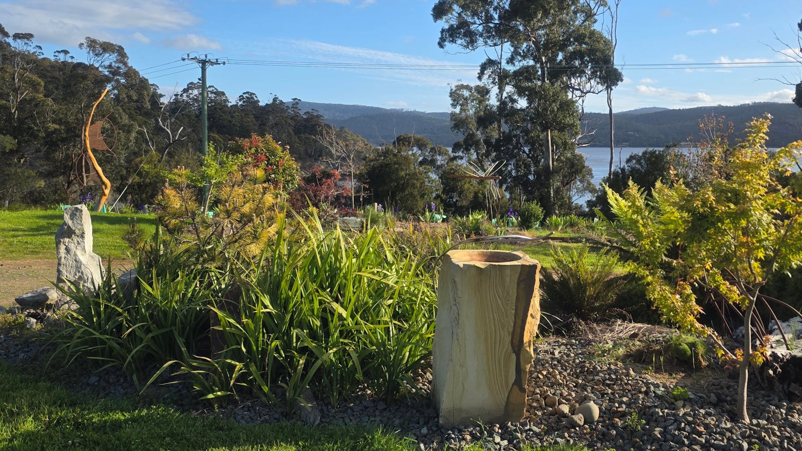 Sandstone and Stainless Steel Birdbath