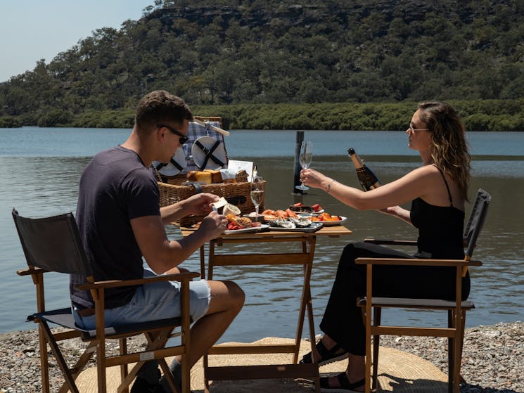 Grazing platter and oysters alongside the Hawkesbury River