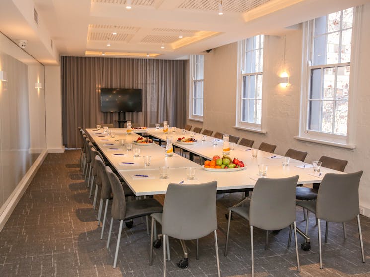 the boardroom at republic hotel, set up for a meeting