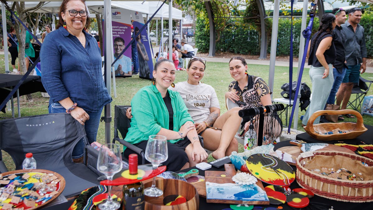 Market stallholders showcasing authentic First Nations art and crafts at BTOF 2023