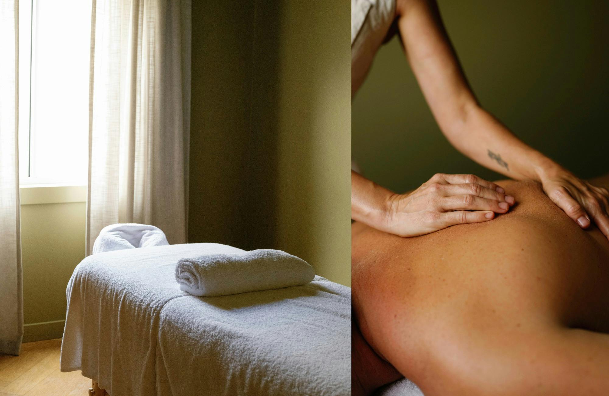 Massage table and hands massaging back