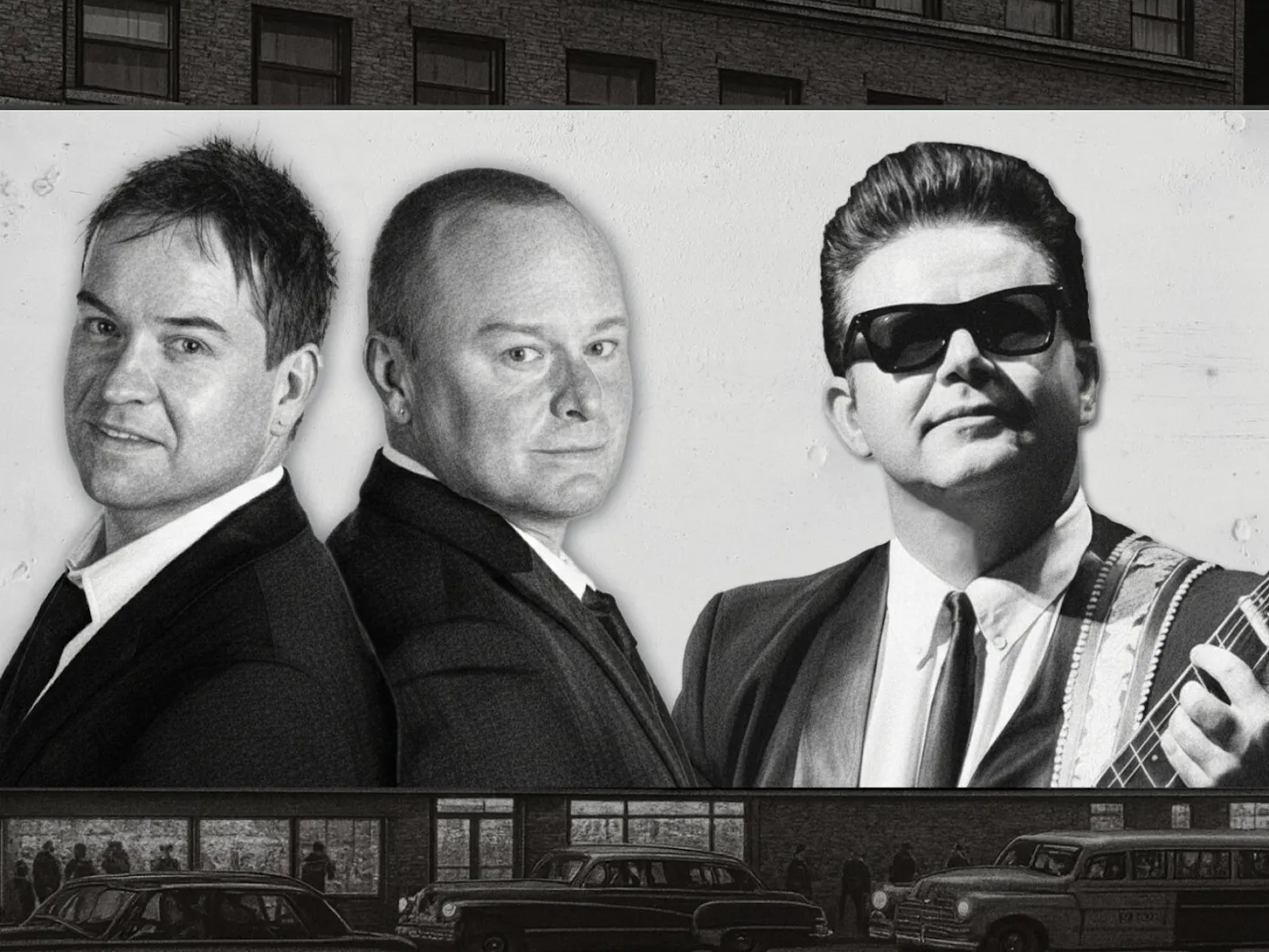 Robertson Bros back to back with a Roy Orb looking man with sunglasses on the right