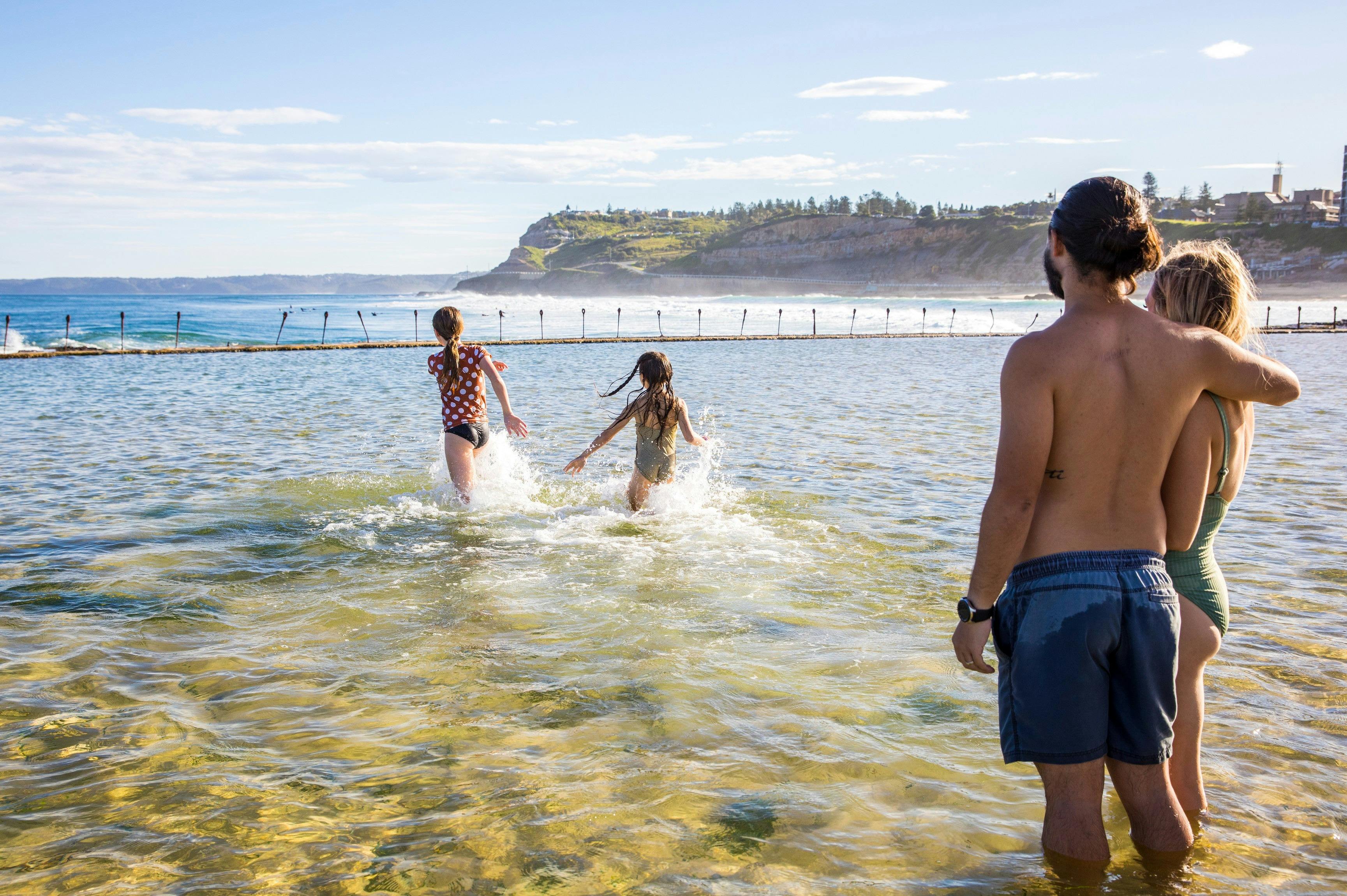 Family enjoying a day out at the Canoe Pool, Newcastle