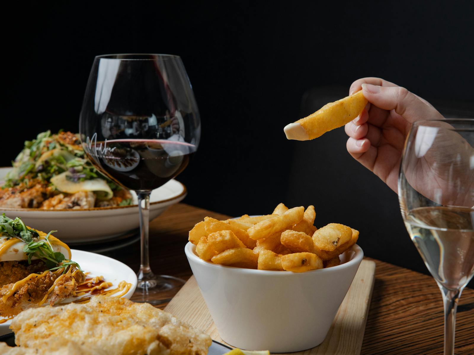 lunch in launceston - Mudbar Restaurant - pho, chips, wine, crab bao