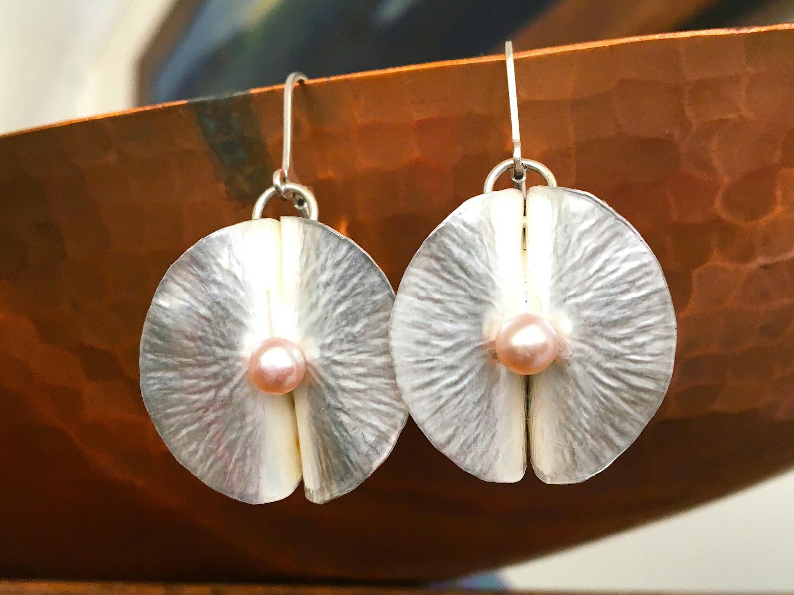 Fold-formed sterling-silver earrings with a pearl