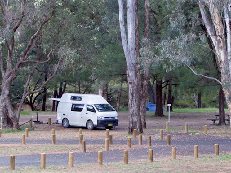Campervan in Camp Blackman, Warrumbungle National Park. Photo: Rob Cleary/DPIE