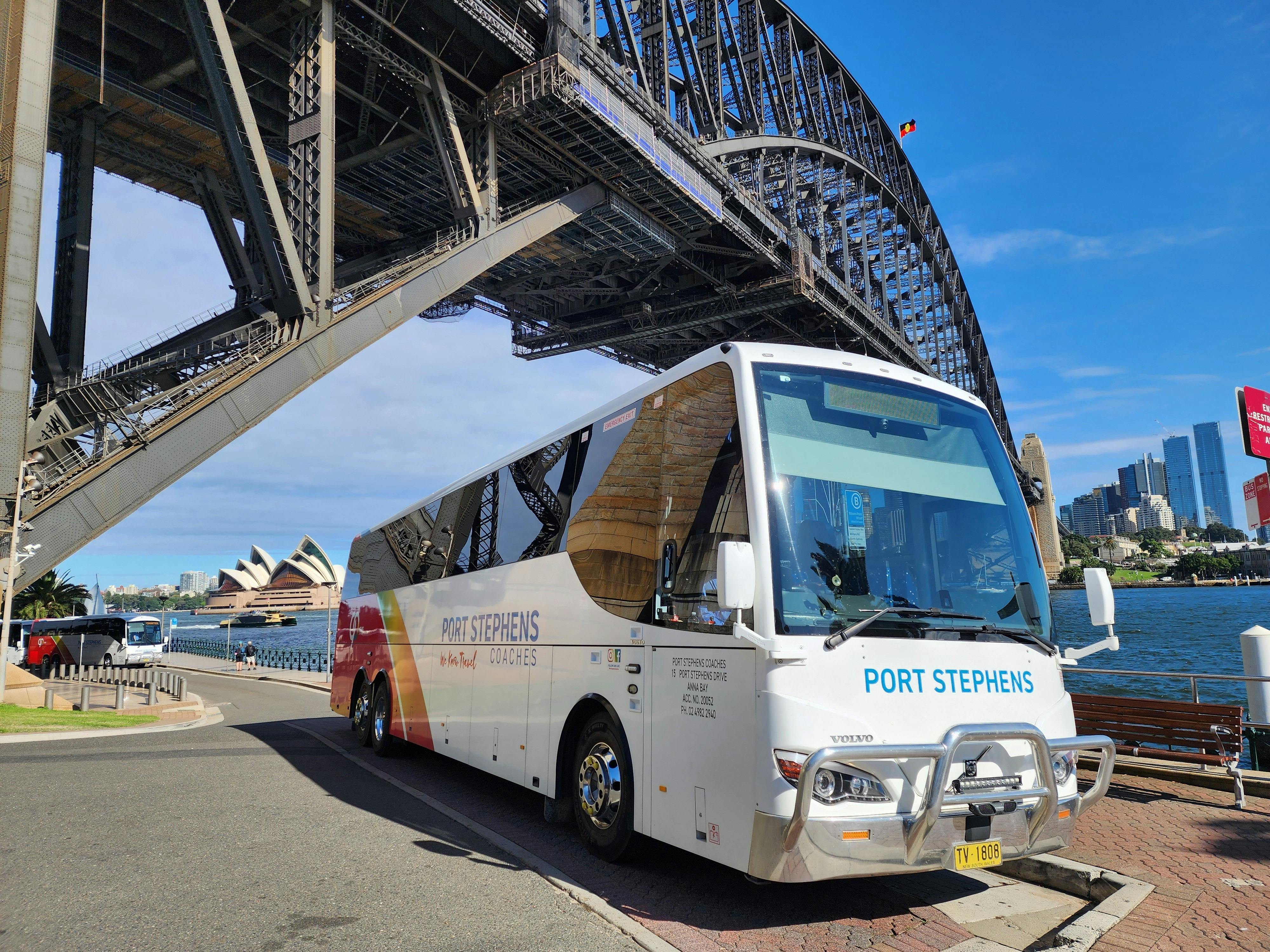 Port Stephens Coaches Bus under Sydney Harbour Bridge