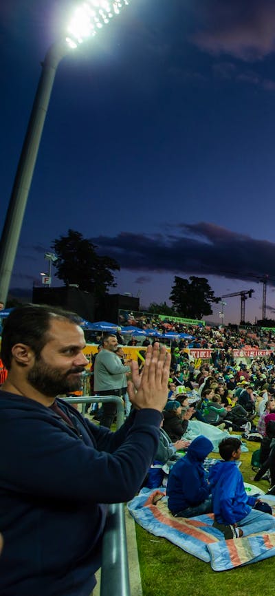 Wide shot view of Manuka Oval filled with fans