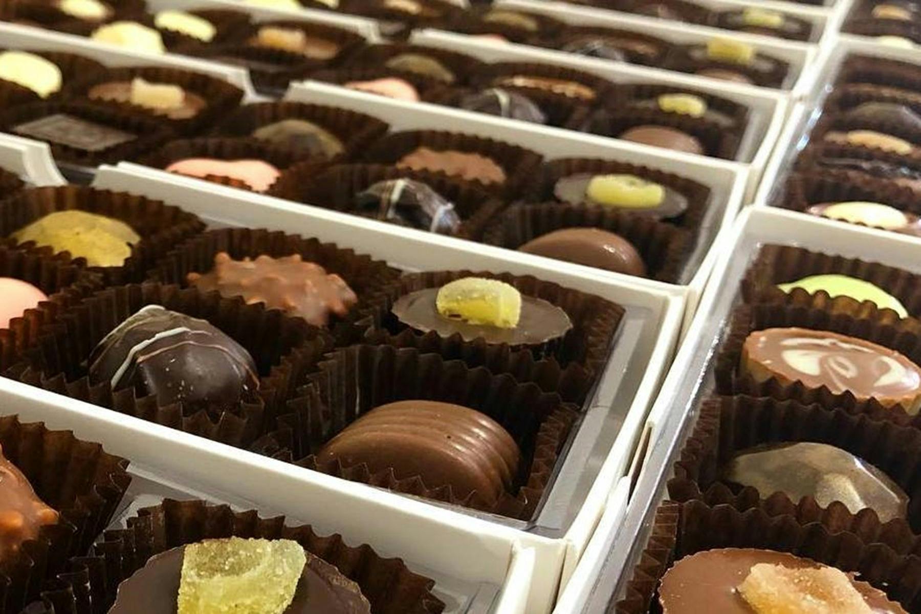 A tray of assorted individual chocolates