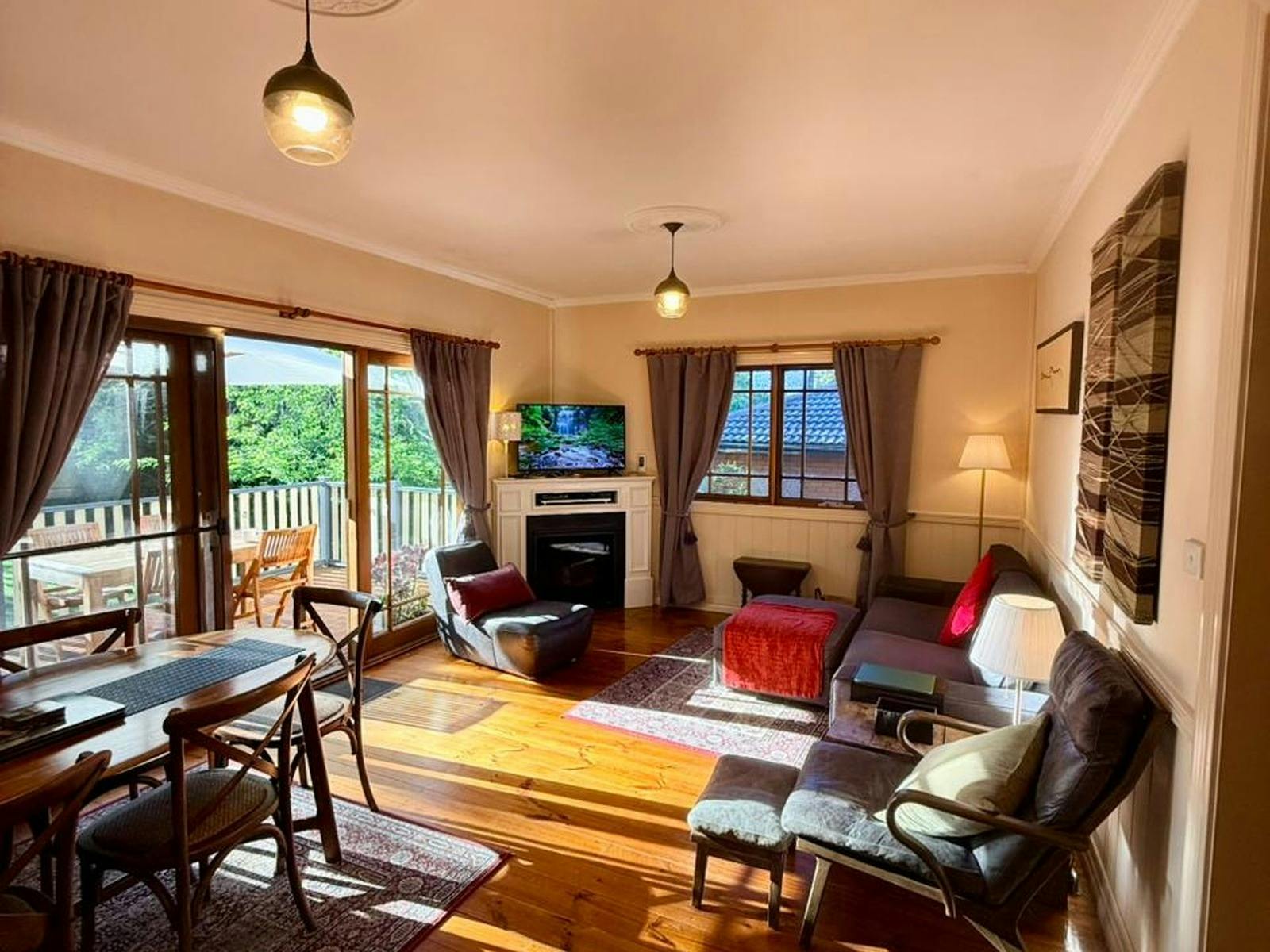 Beautiful view from timber french backyard door into the nature.