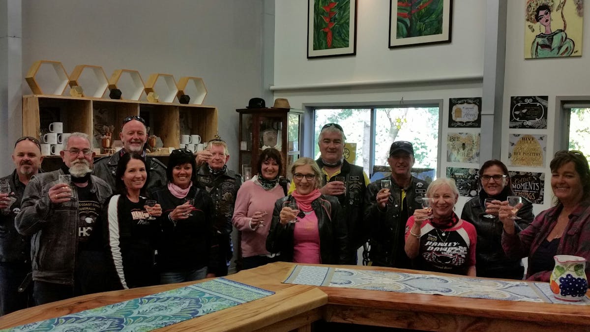 Visitors enjoying a mead tasting at Amrita Park Meadery cellar door.