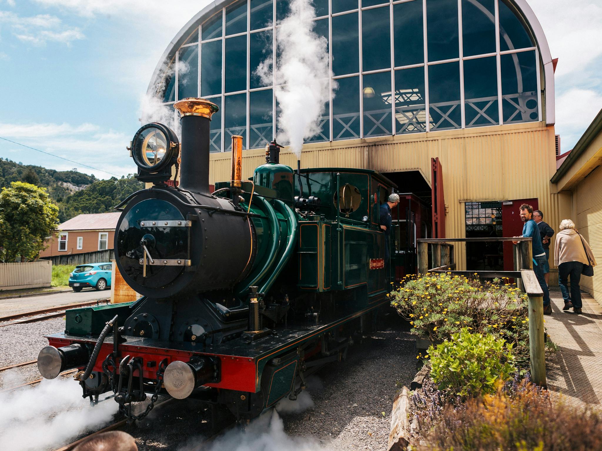 A locomotive of the West Coast Wilderness Railway preparing to depart Queenstown Station