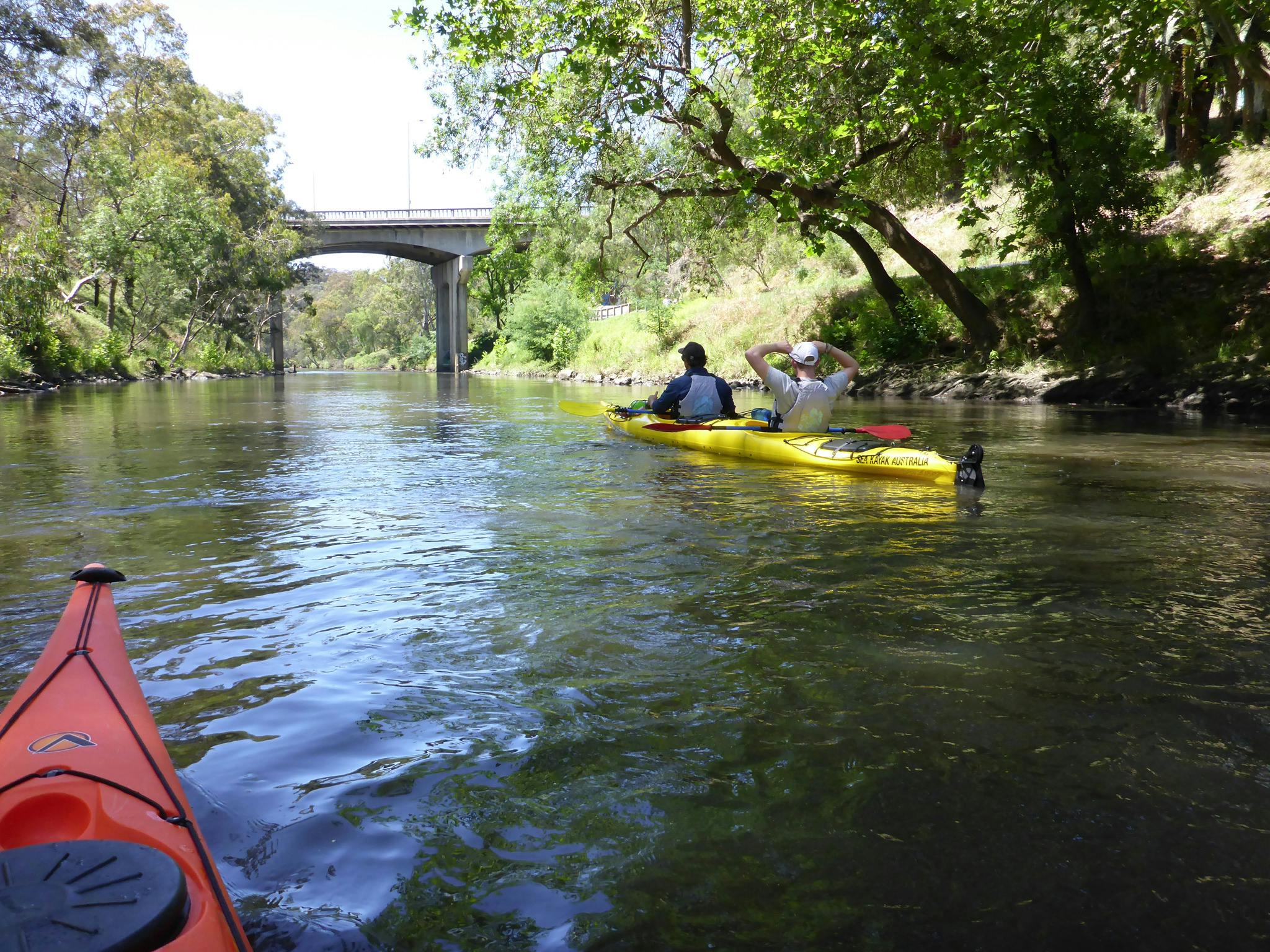 Paddling towards Johnson St Bridge