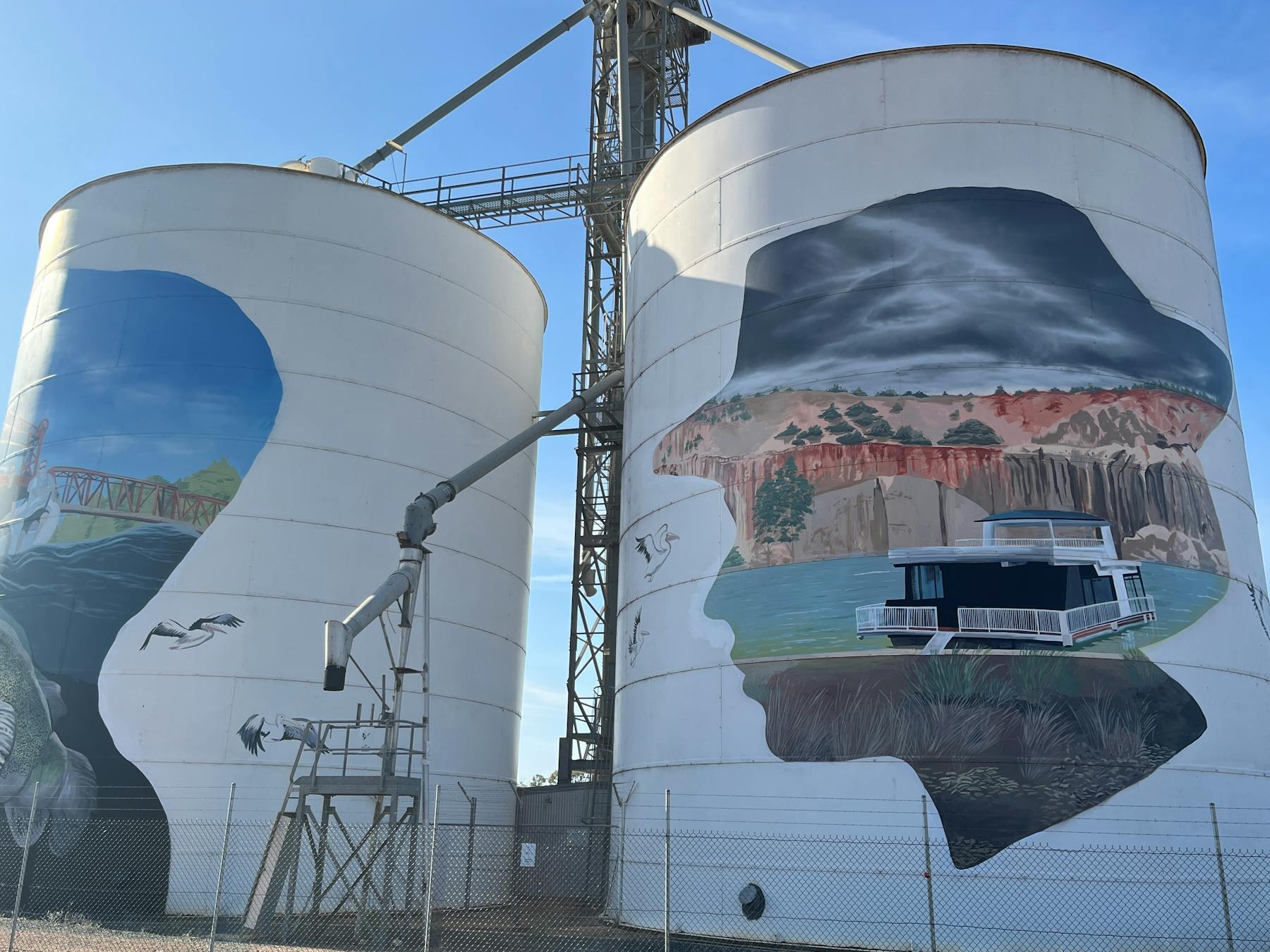 Paringa Silo Art Rear West View - Paringa Bidge and Murray Cod