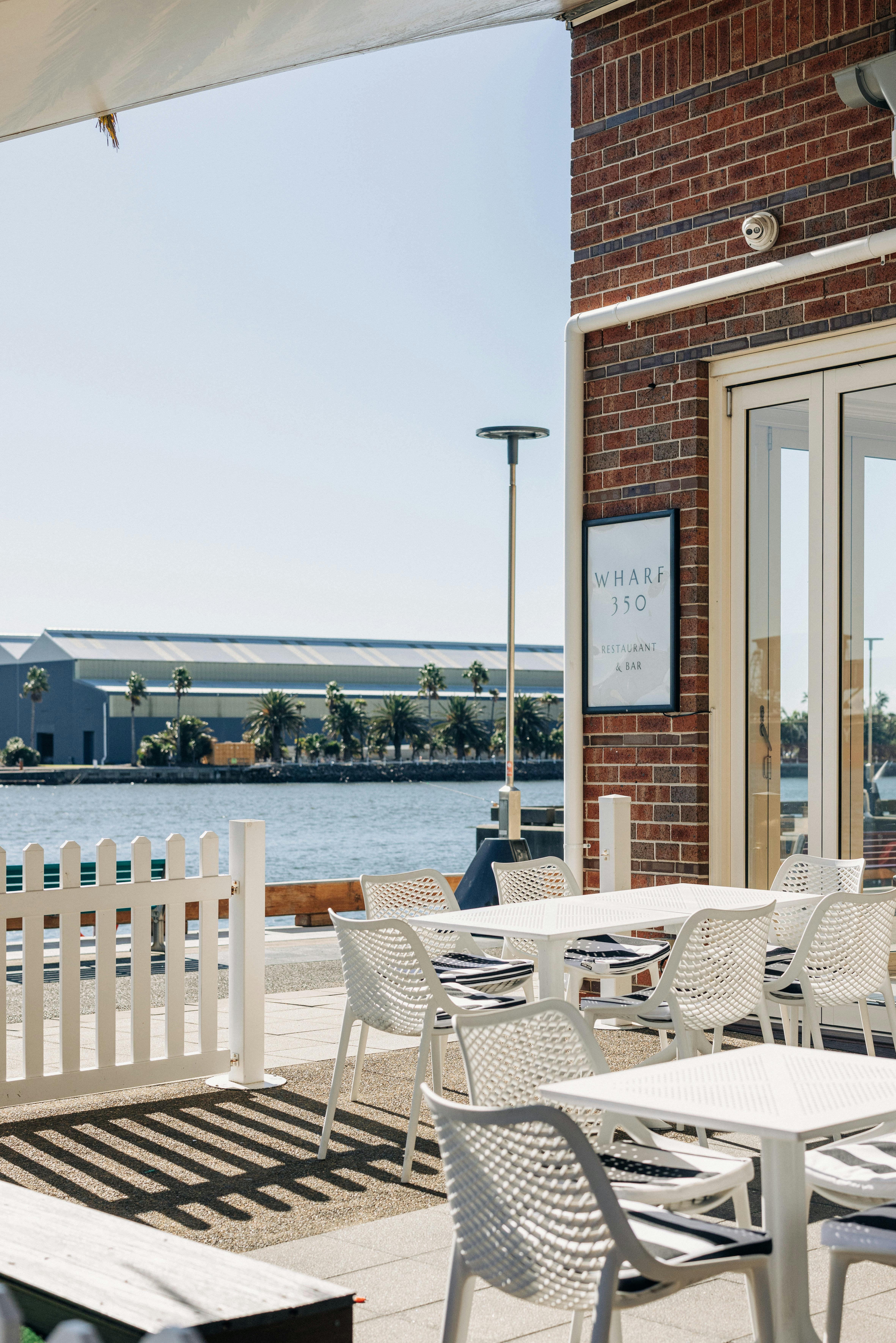 Alfresco dining area with harbour views