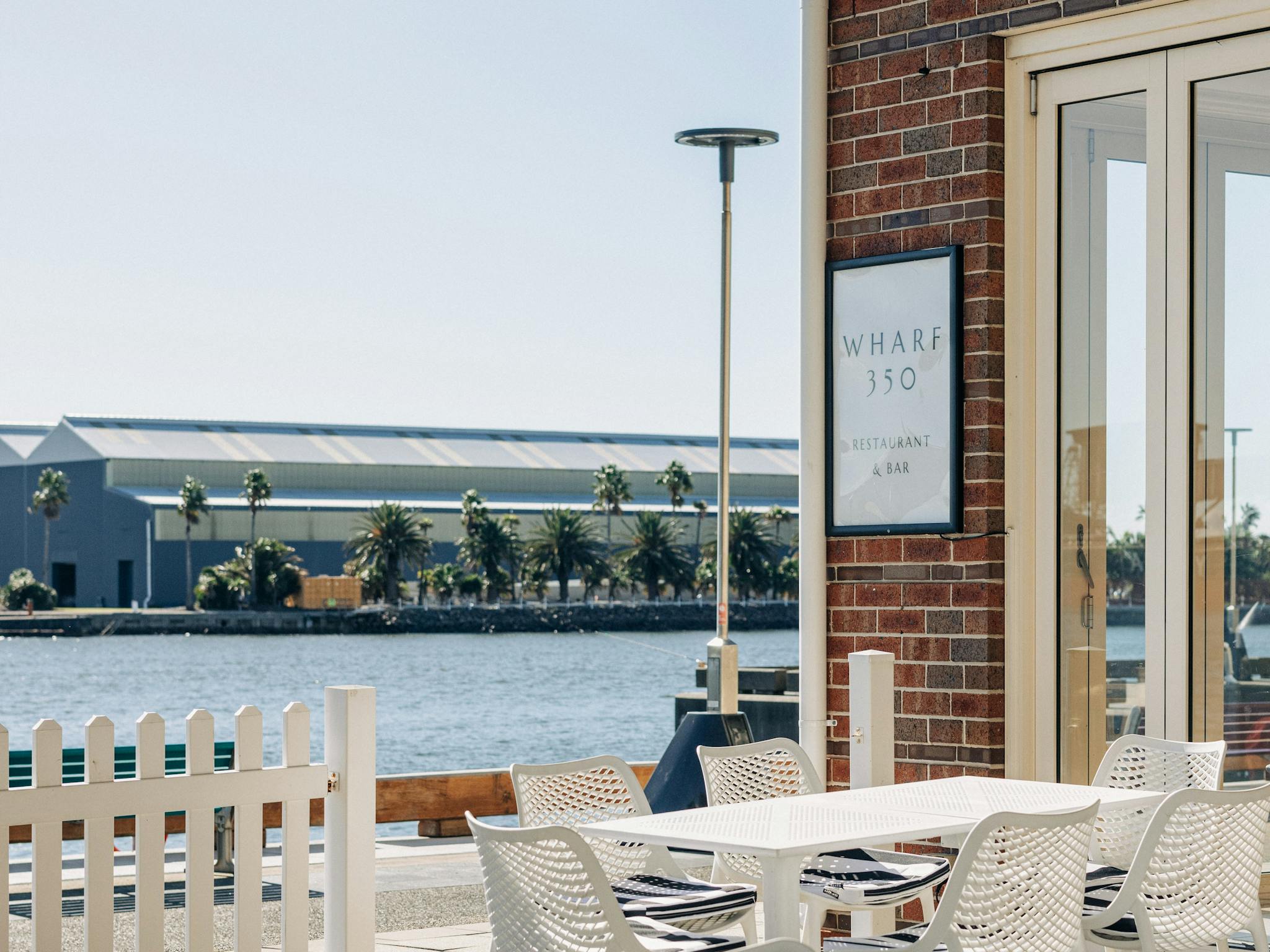 Alfresco dining area with harbour views