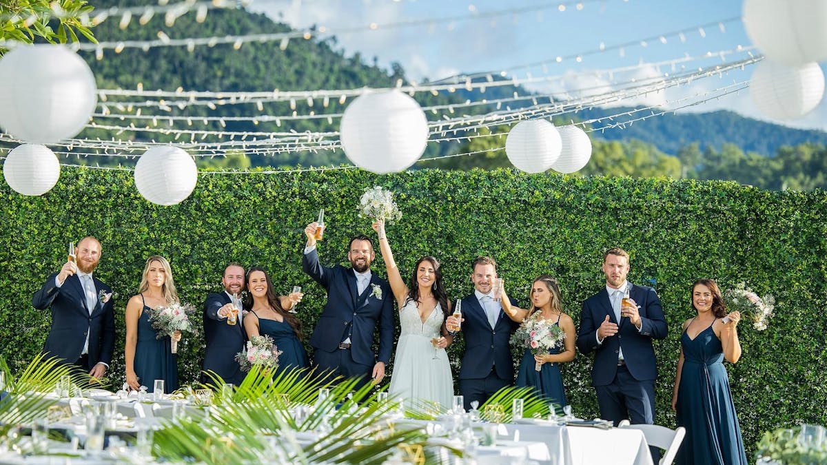 Wedding Whitsunday Marine Club Greenery Wall Lights Lanterns