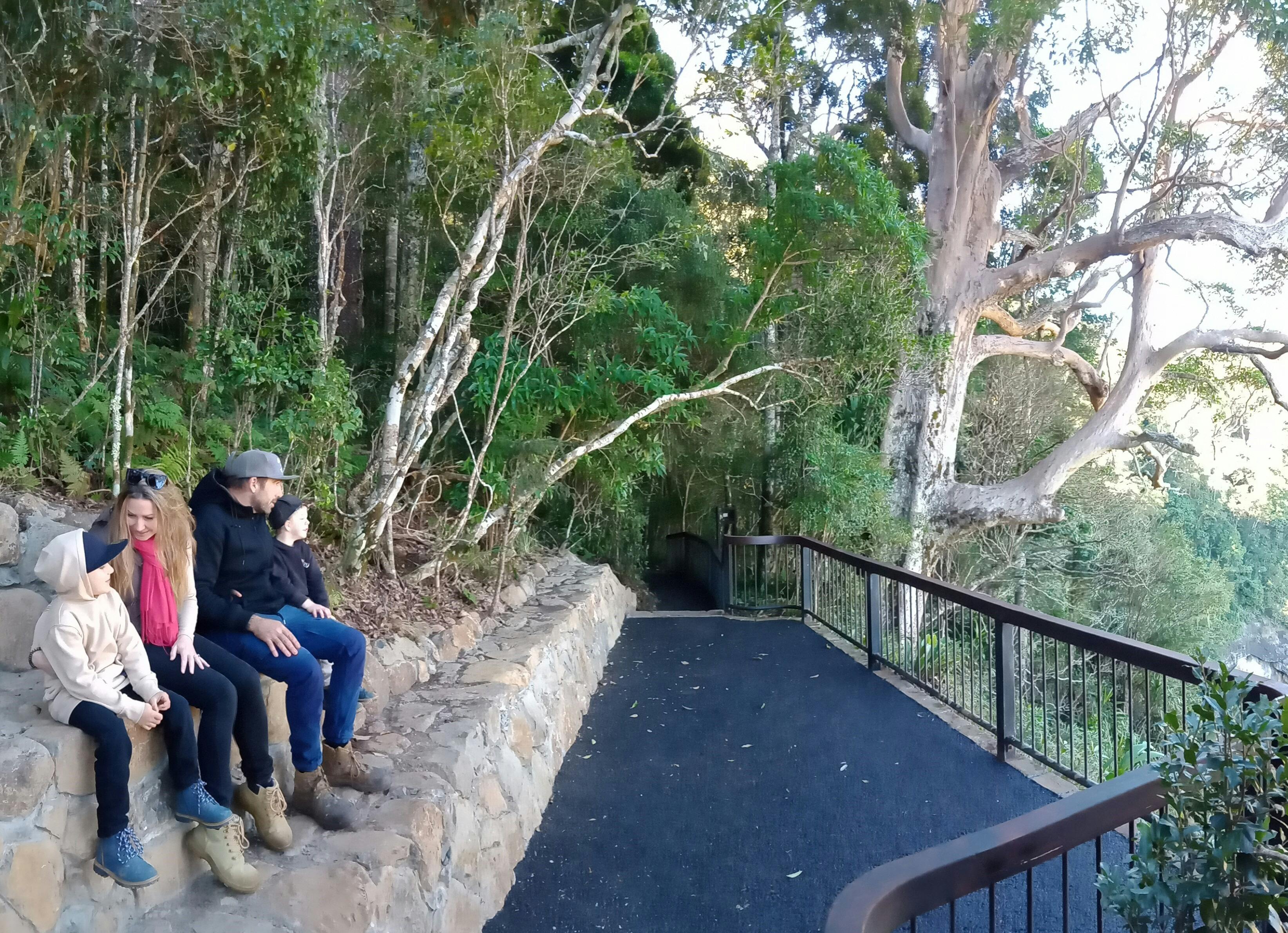 A family enjoys the view from Morans Falls lookout
