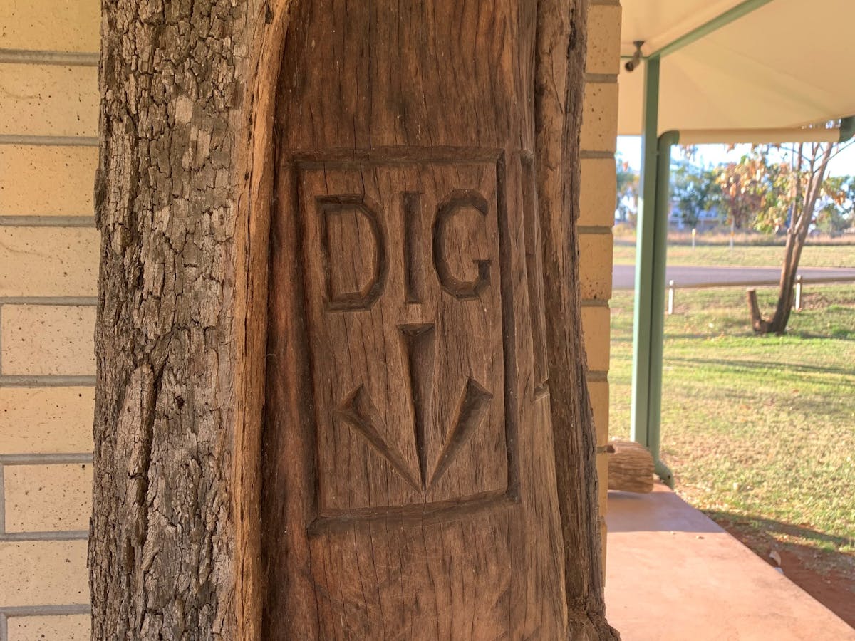 Coolibah tree trunk that explorer Ludwig Leichhardt marked with DIG L and a downward arrow