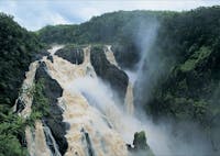 Barron Falls cascading over gorge wall.