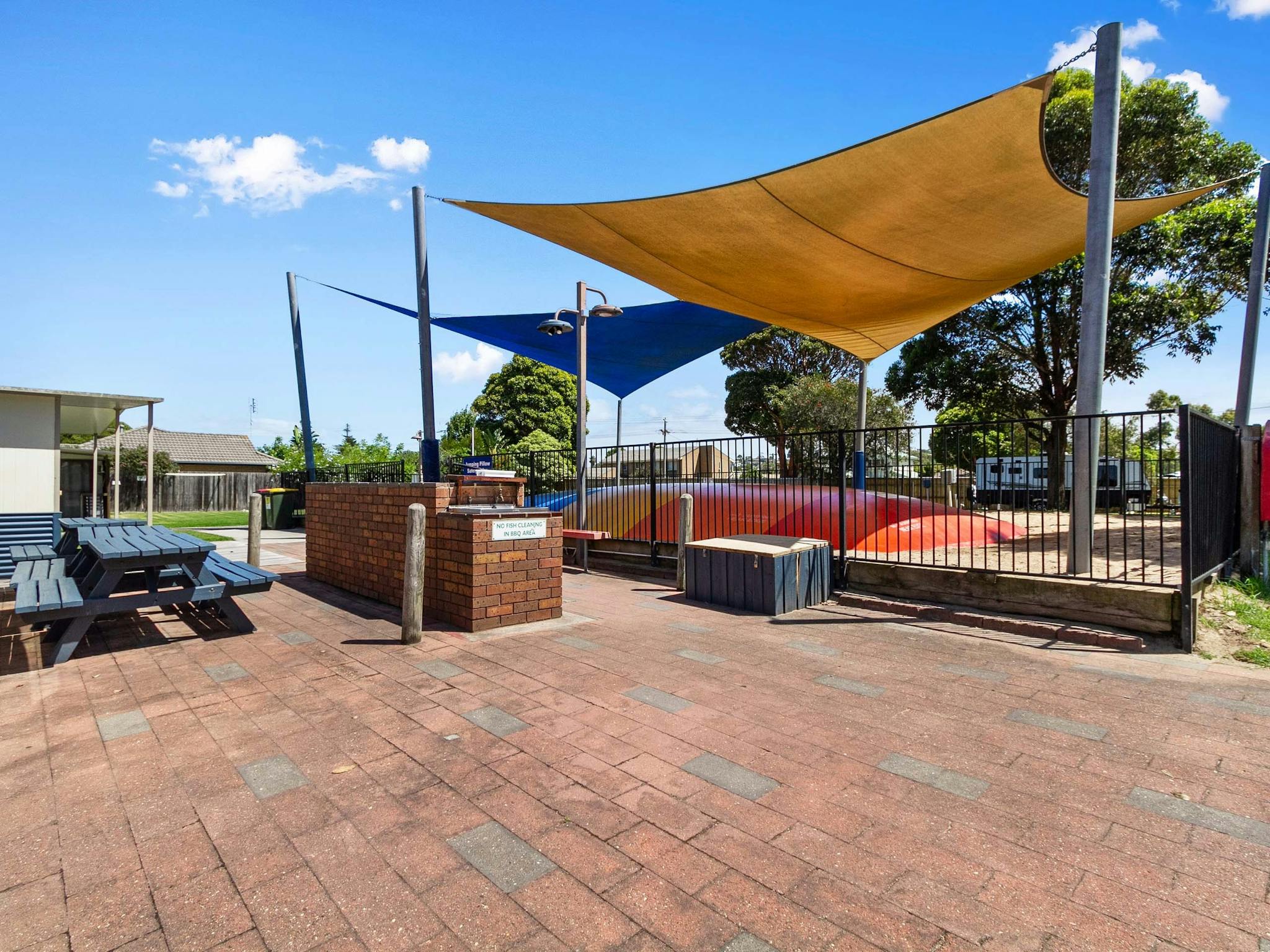 BBQ area, with Jumping Pillow in the background