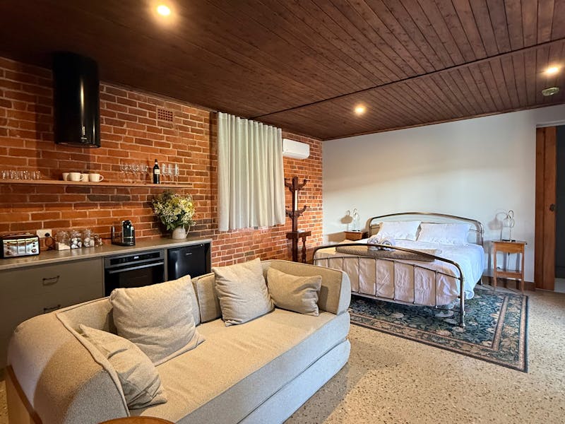 Living Space including pull out couch (king) and open fire