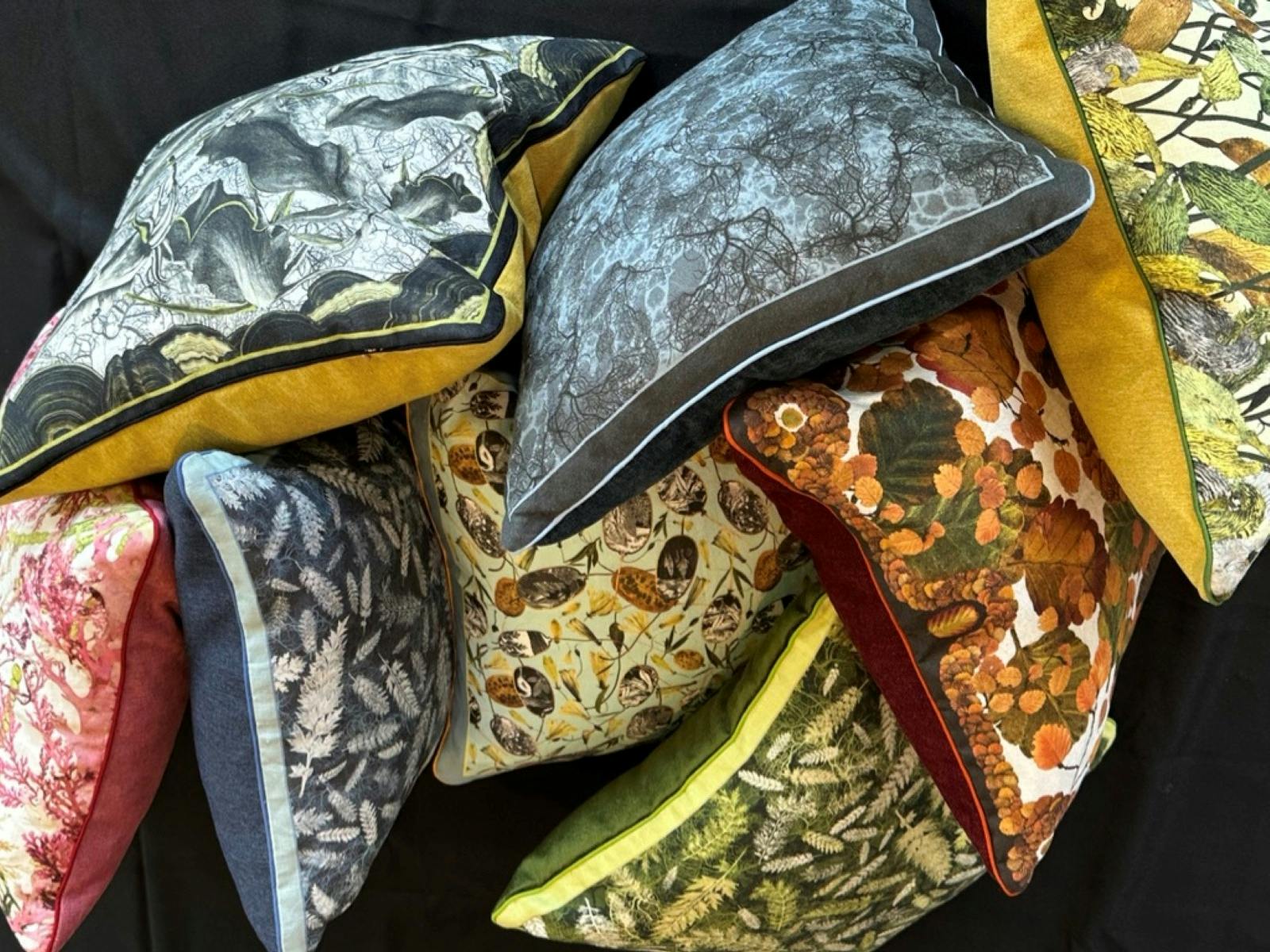 Range of Deborah WACE luxurious European Flax Linen cushions featuring Tasmanian botanical designs.