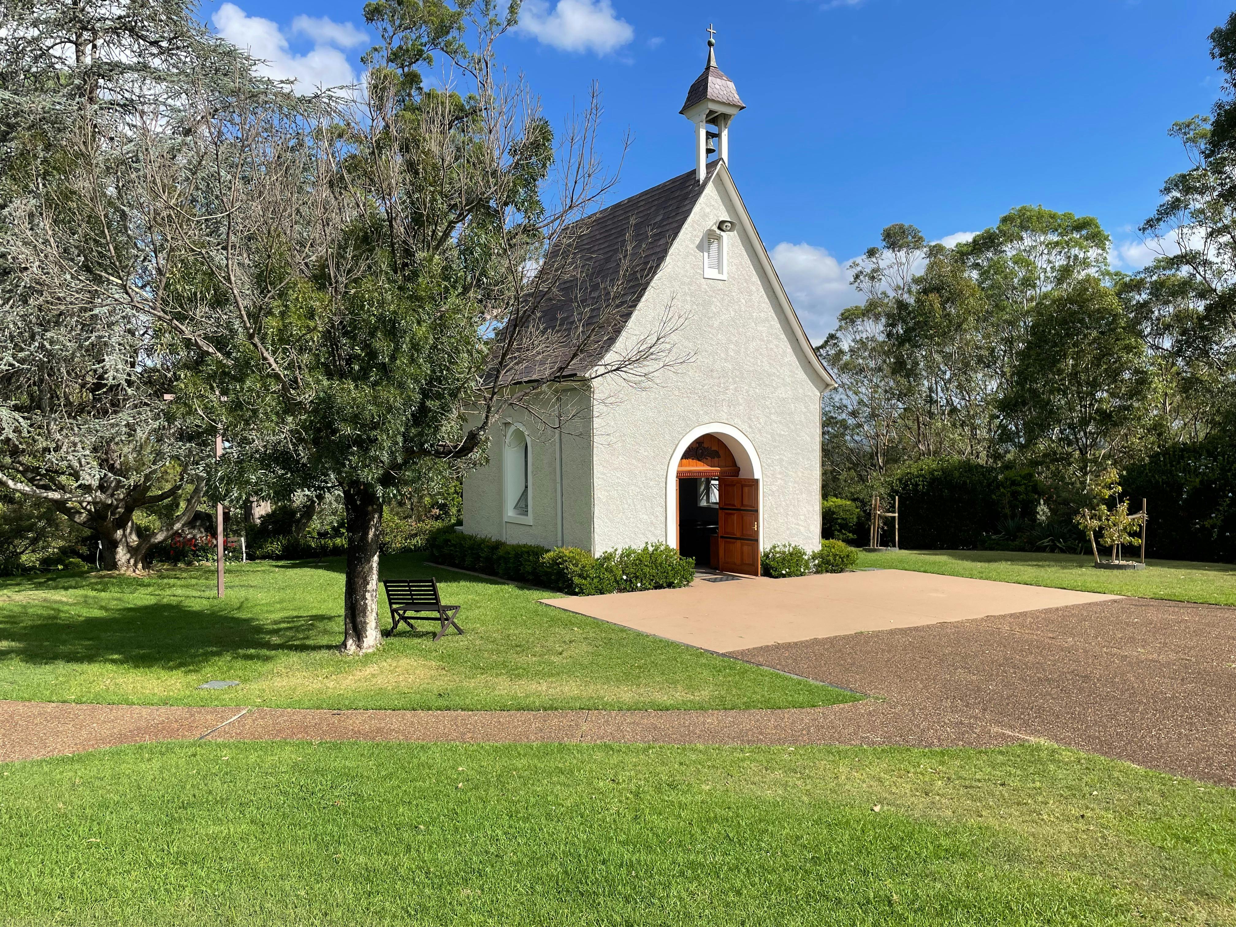 Small replica chapel with slate roof and belltower
