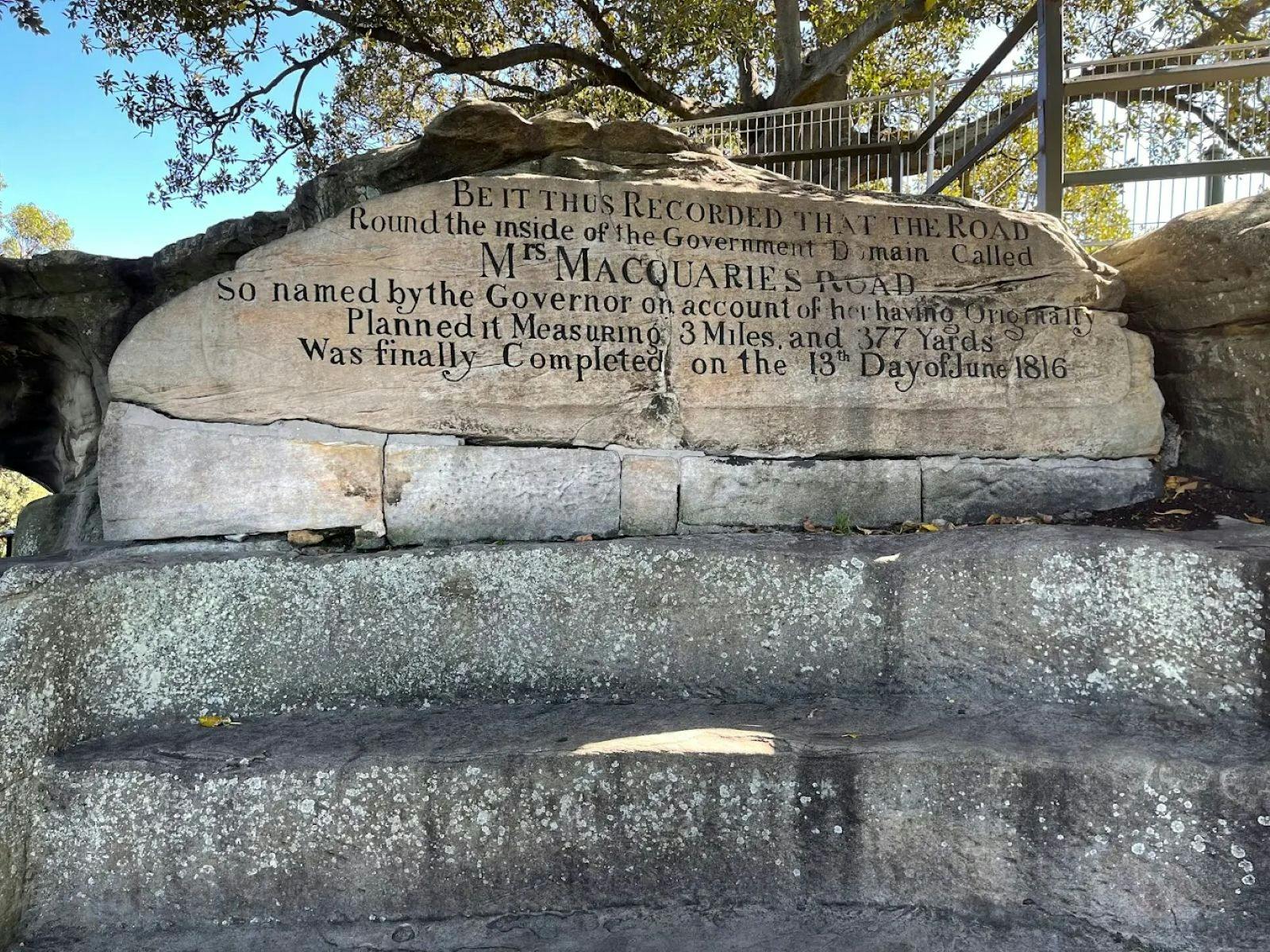 Mrs Macquarie's Chair historic sandstone inscription 1816 Sydney Harbour landmark