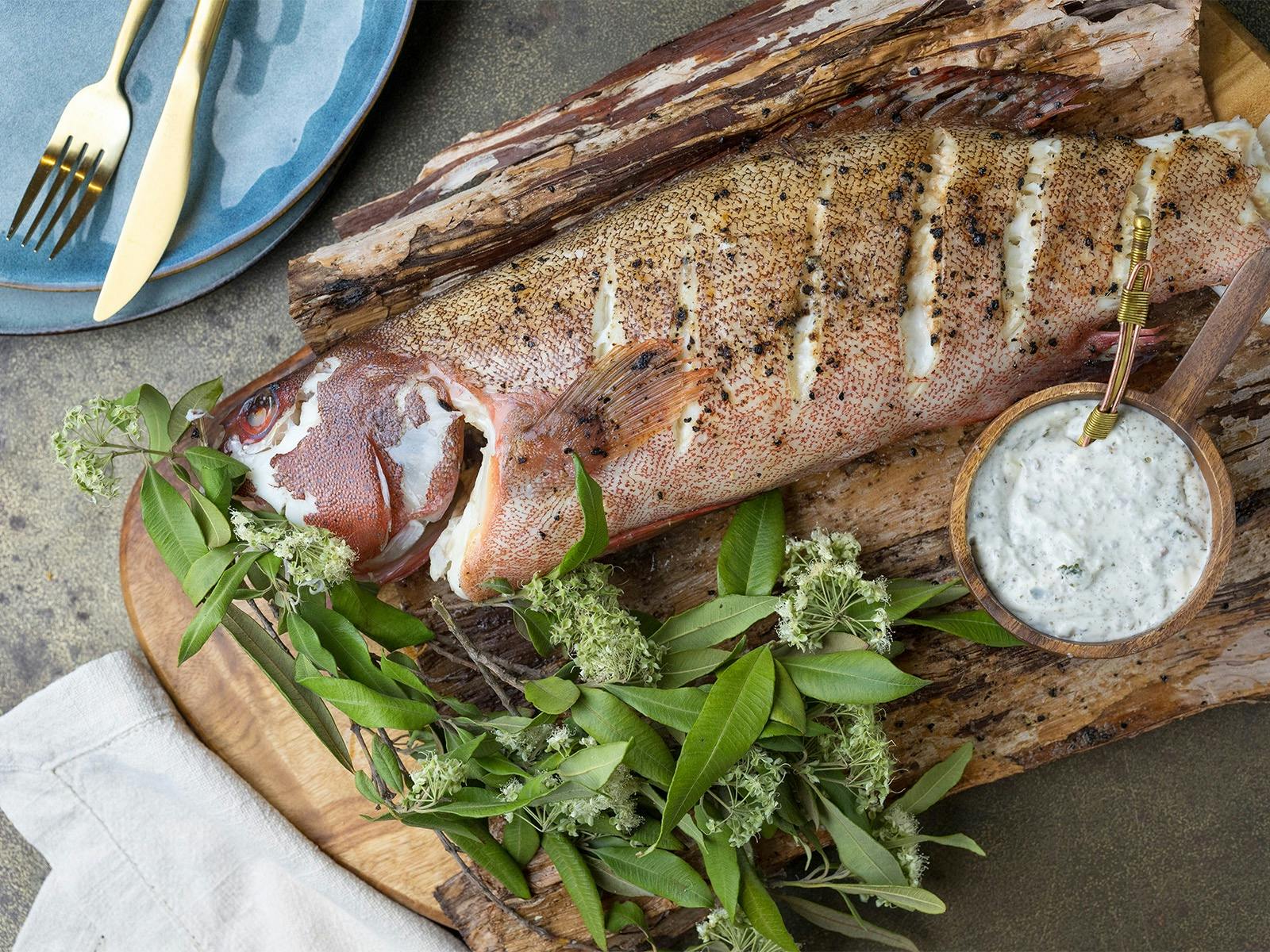 Fish in Paper Bark with Lemon Myrtle & Vanilla Hollandaise