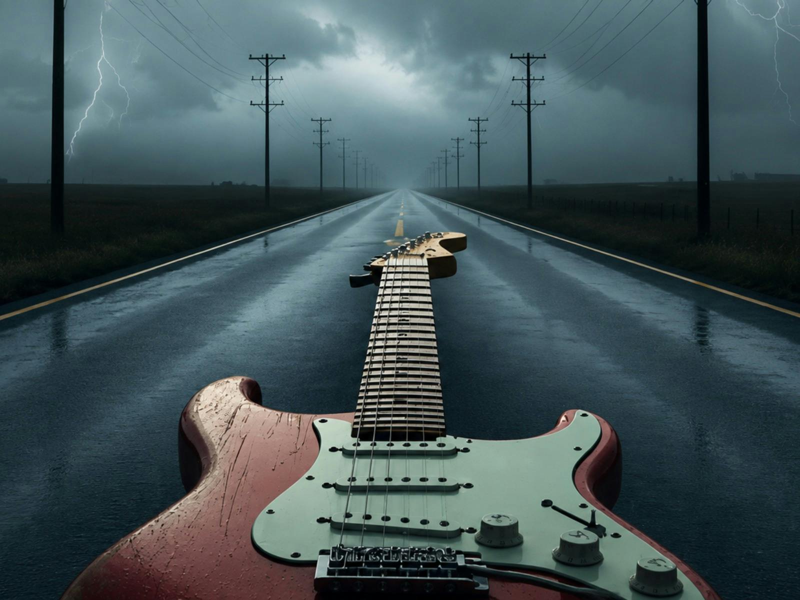 a guitar on the road