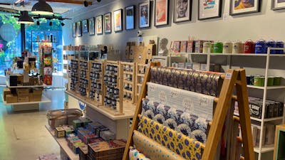 Art prints and wrapping add playful charm to Pom Pom Store’s interior.