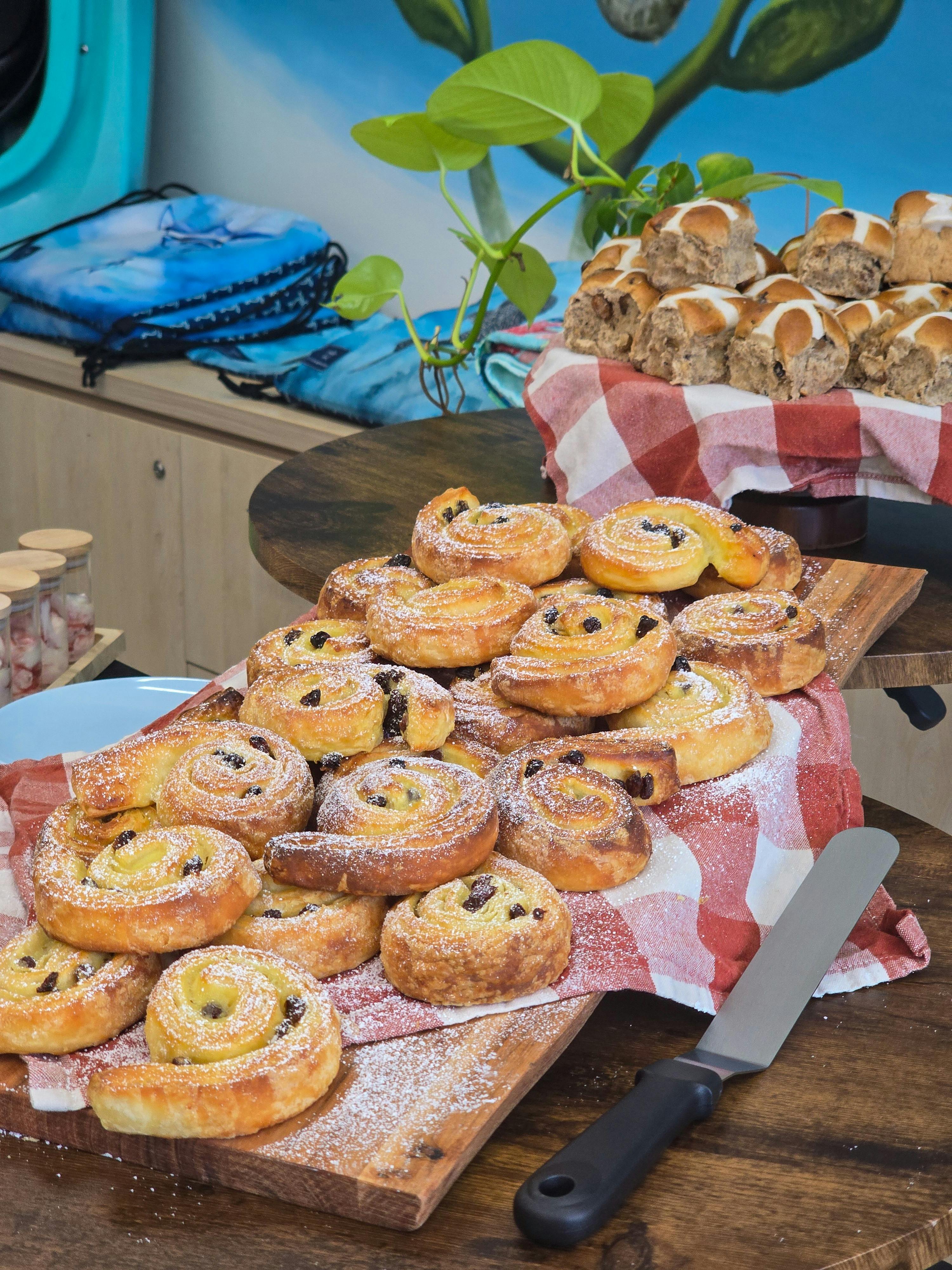 Pastries laid out in the SBK Eco Hub for post tour kayakers.