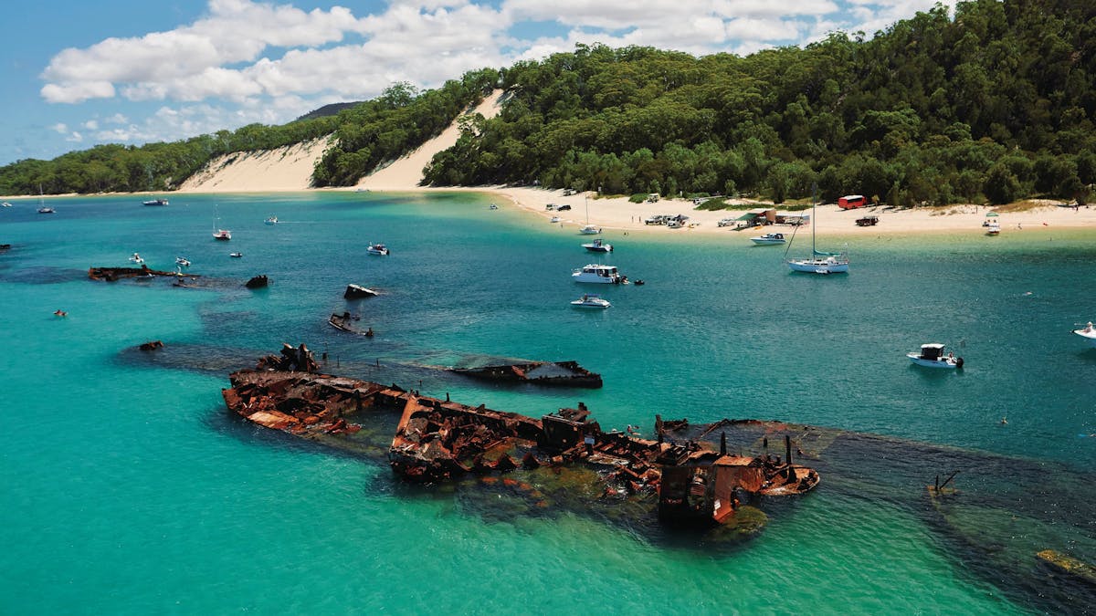 Shipwrecks on beach, Mulgumpin (Moreton Island)