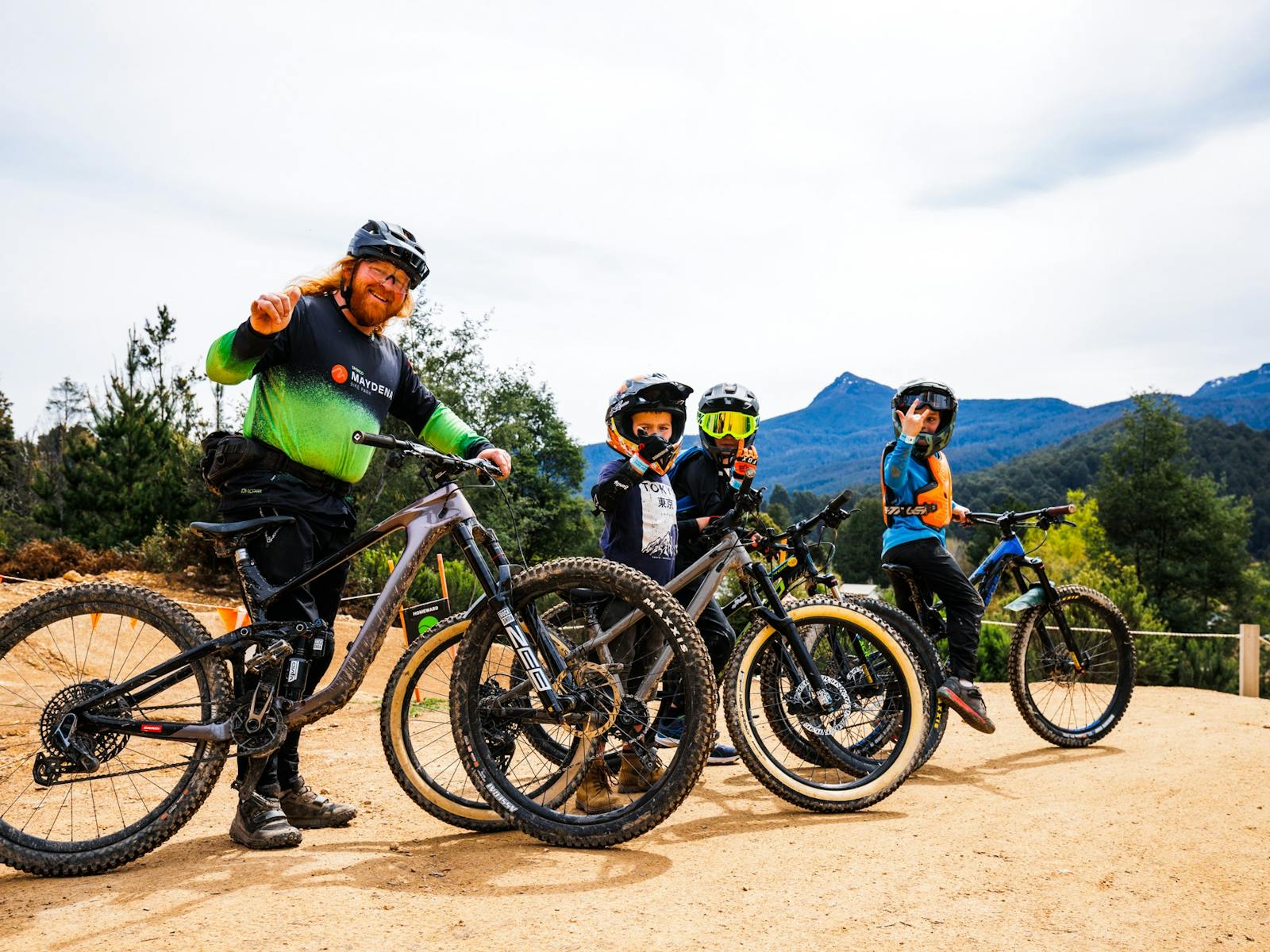 Group of kids on a Kids Lesson at Maydena Bike Park