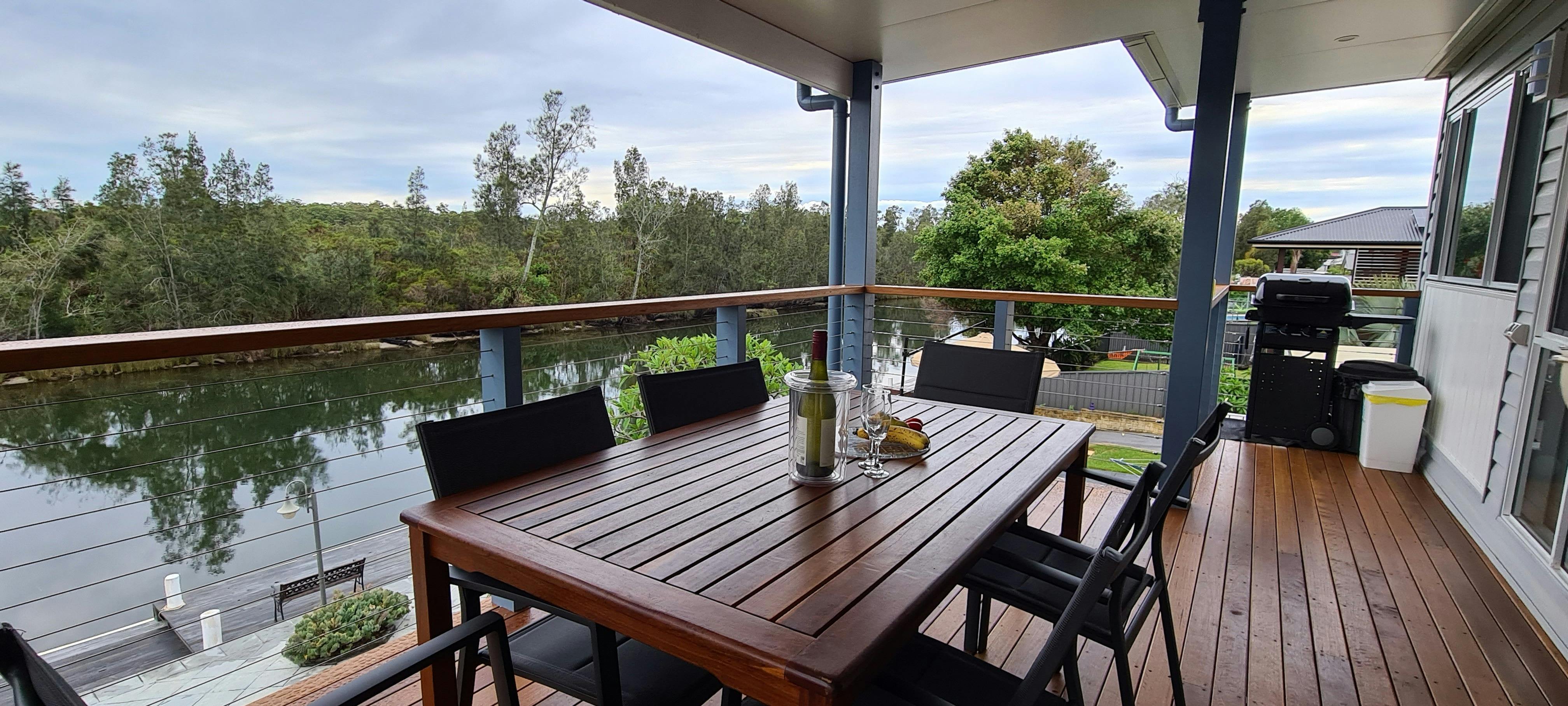Table on deck looking at river