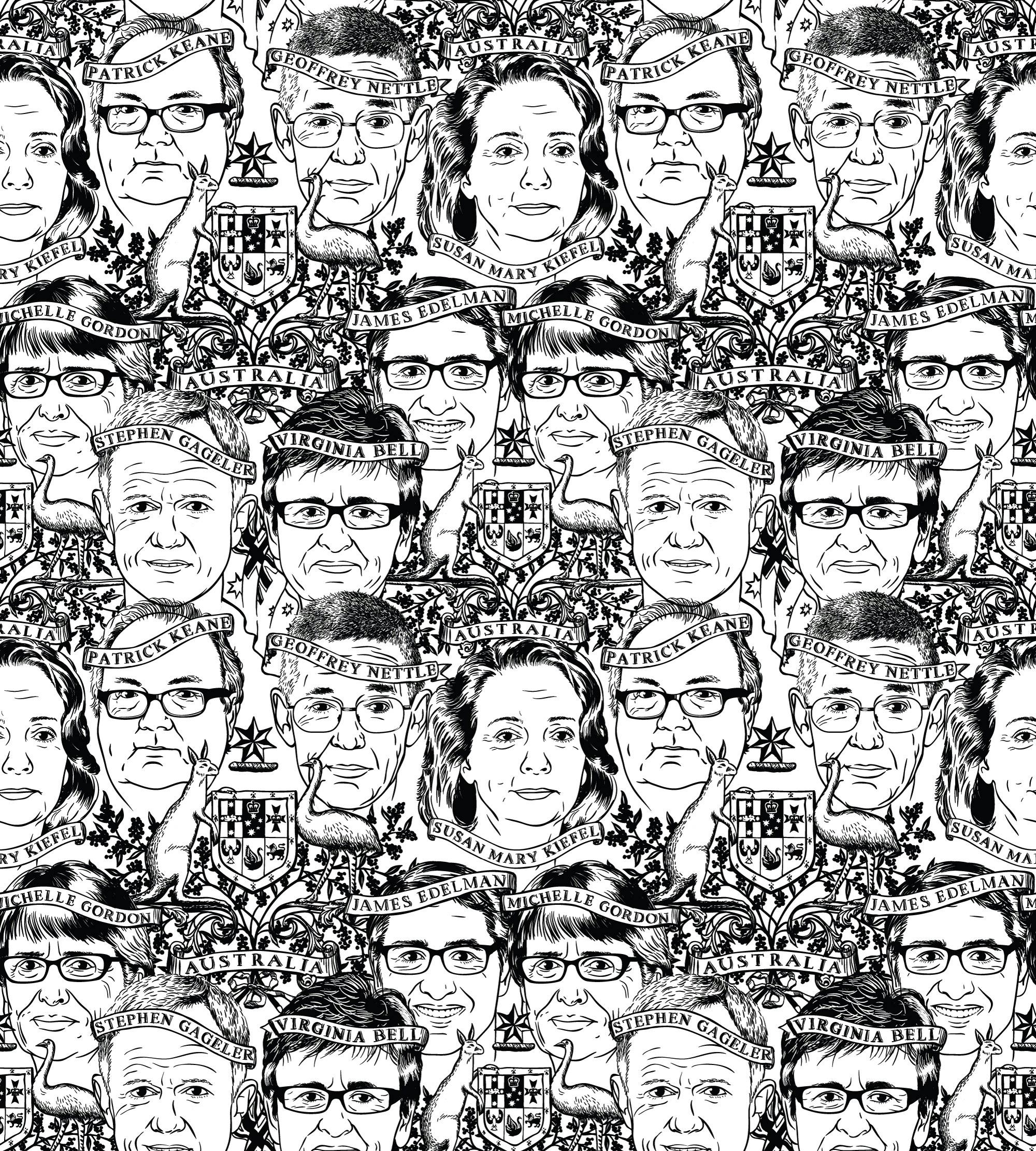 Tim Andrew, High Court Judges Wall (detail), 2019