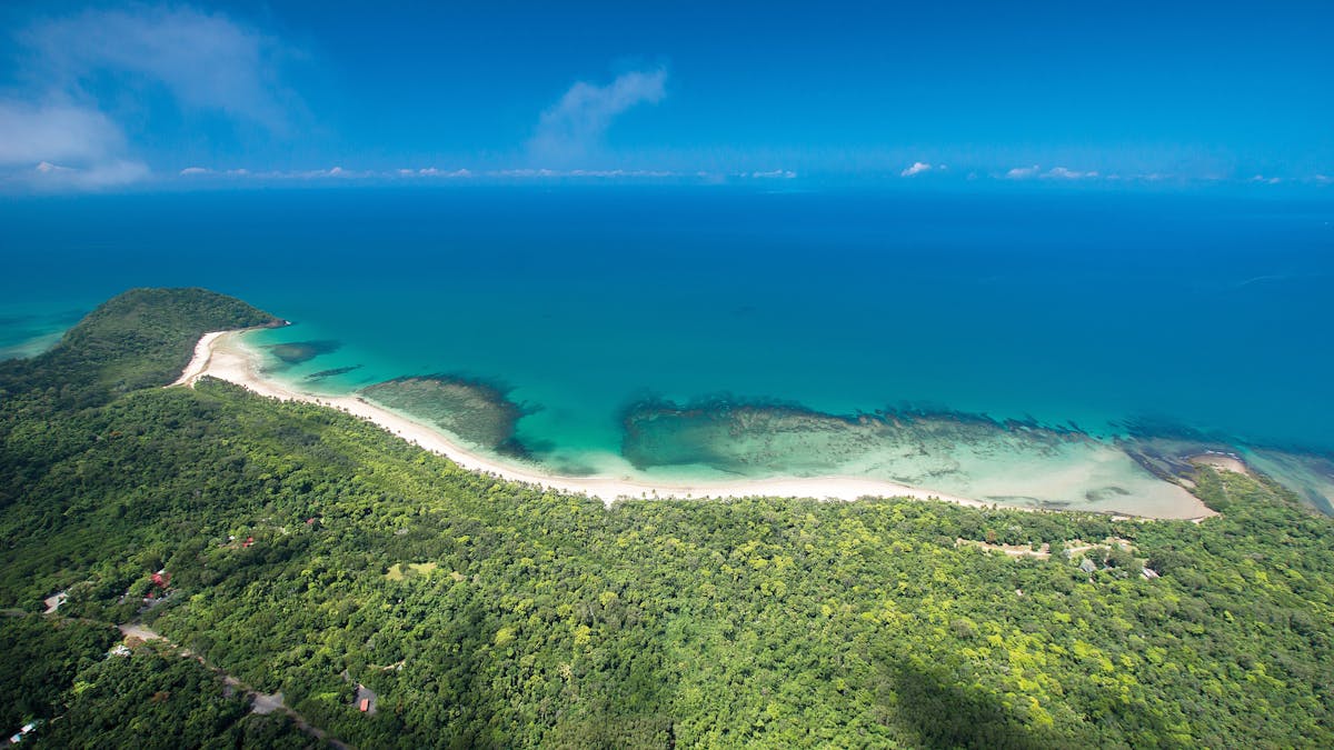Aerial view over Cape Tribulation township