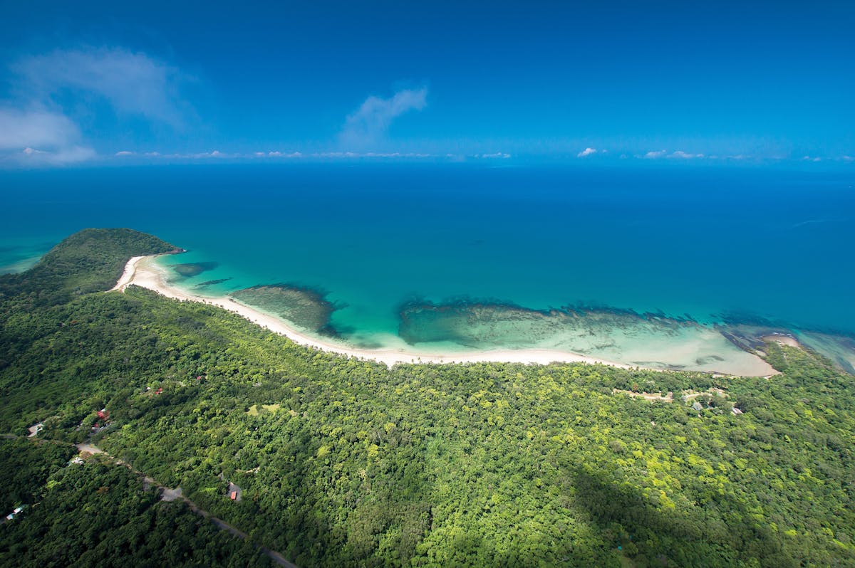 Aerial view over Cape Tribulation township