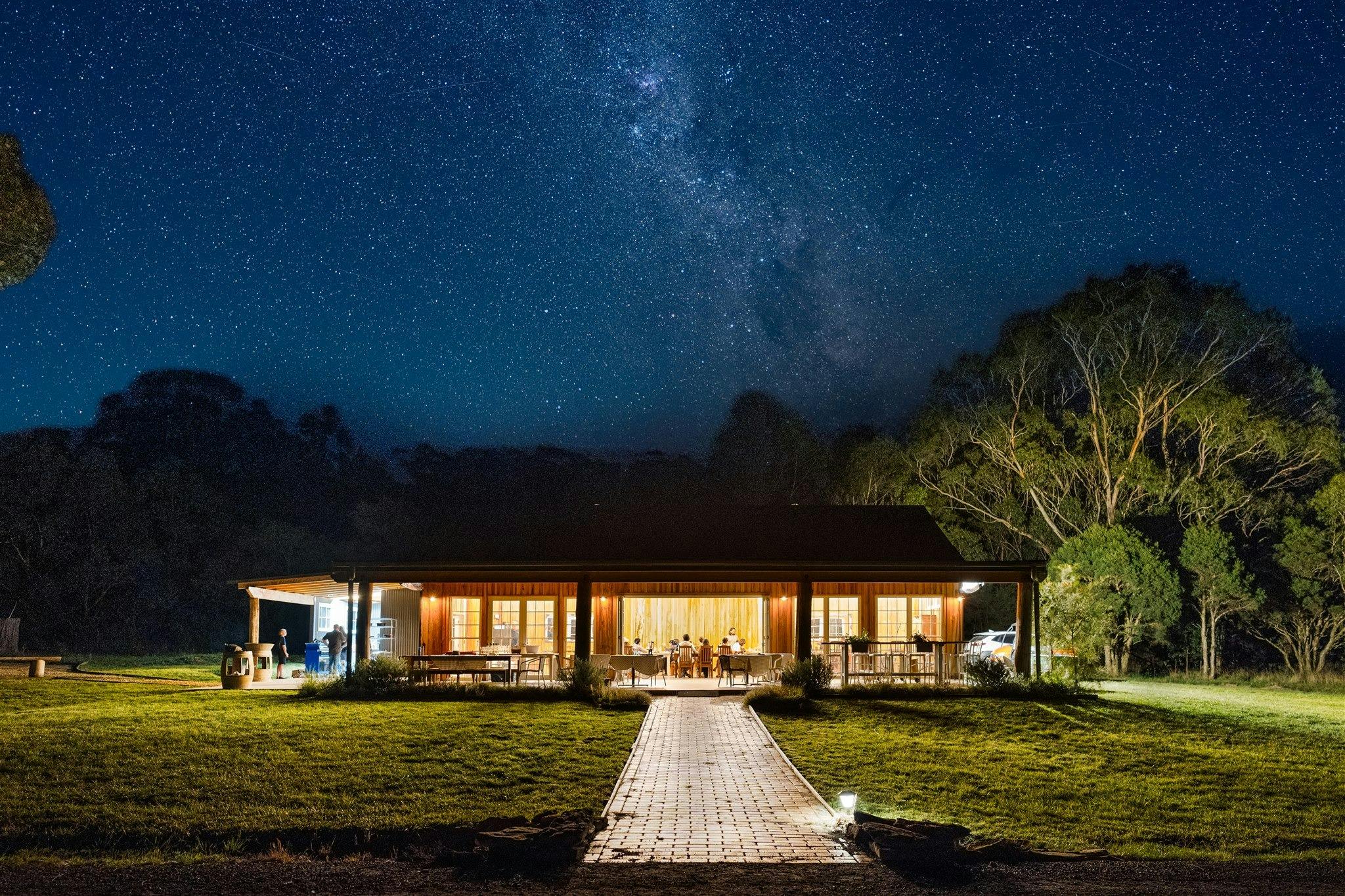 Scribbly Farm Barn under the stars, the meeting and end point of your guided walk