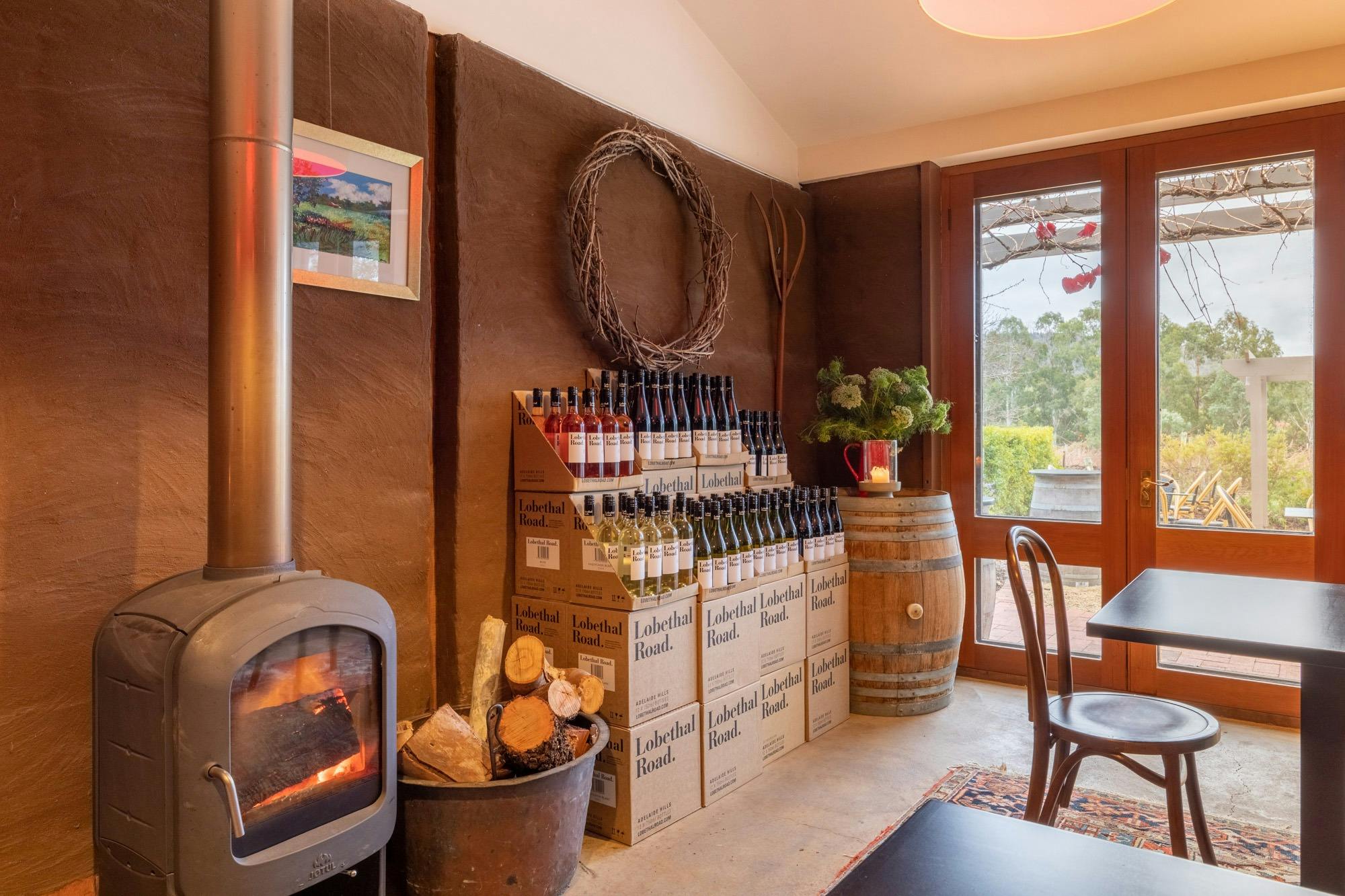 Enjoy a wine flight in our cosy Tasting Room