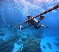 Scuba diver on the decent line at the Great Barrier Reef