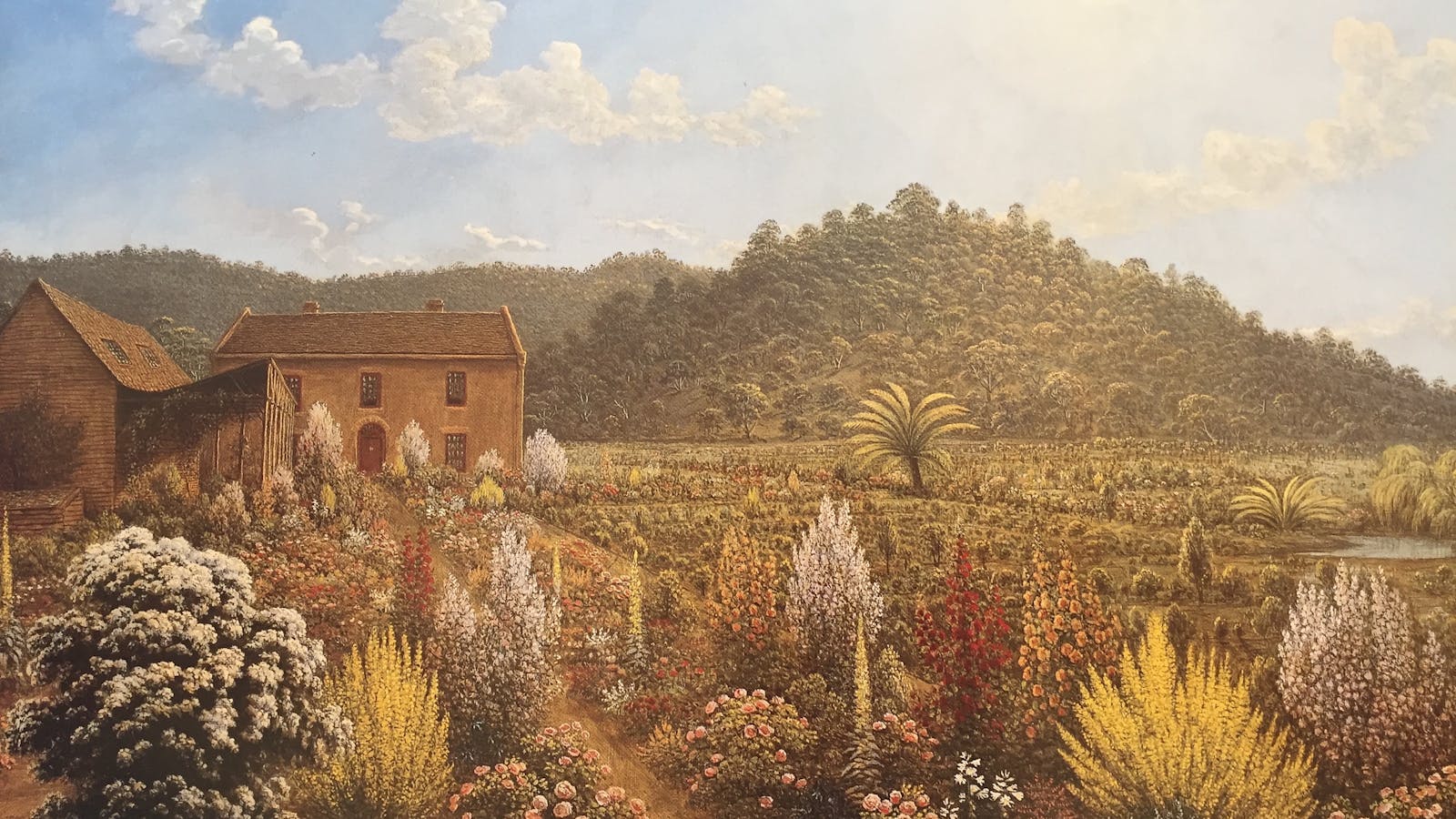 A View of the artist’s house and garden, in Mills Plains Van Diemen’s Land , 1835, AGSA