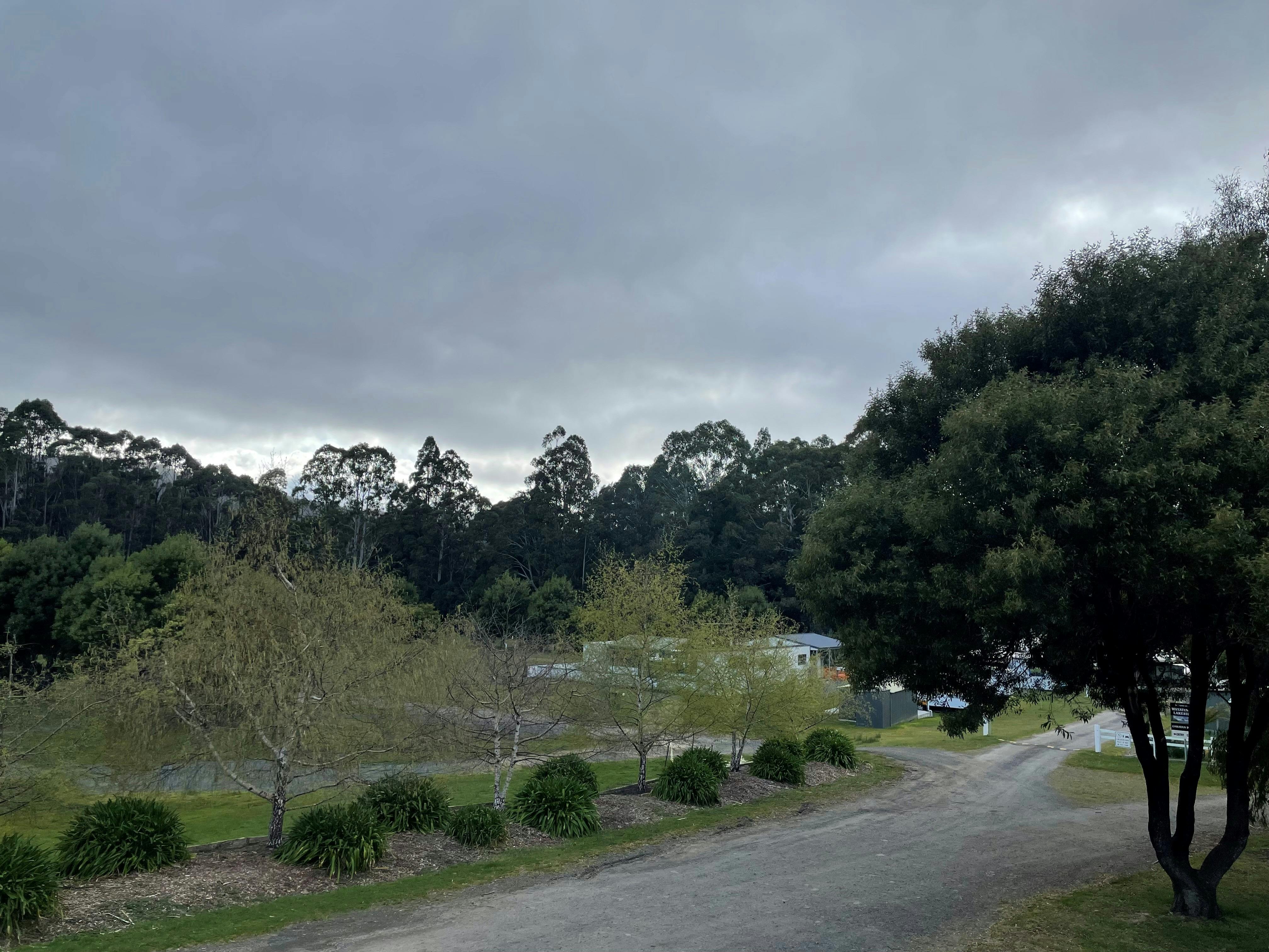 View from entry toad of campsites (powered and unpowered) on oval