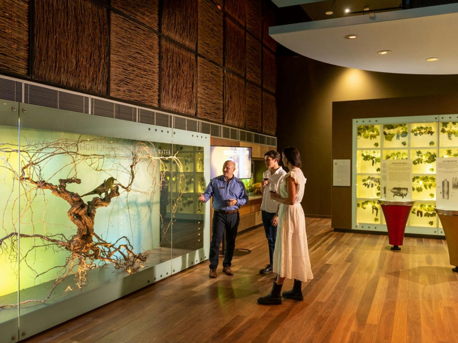 visitors being shown the Australian Wine Story Exhibition