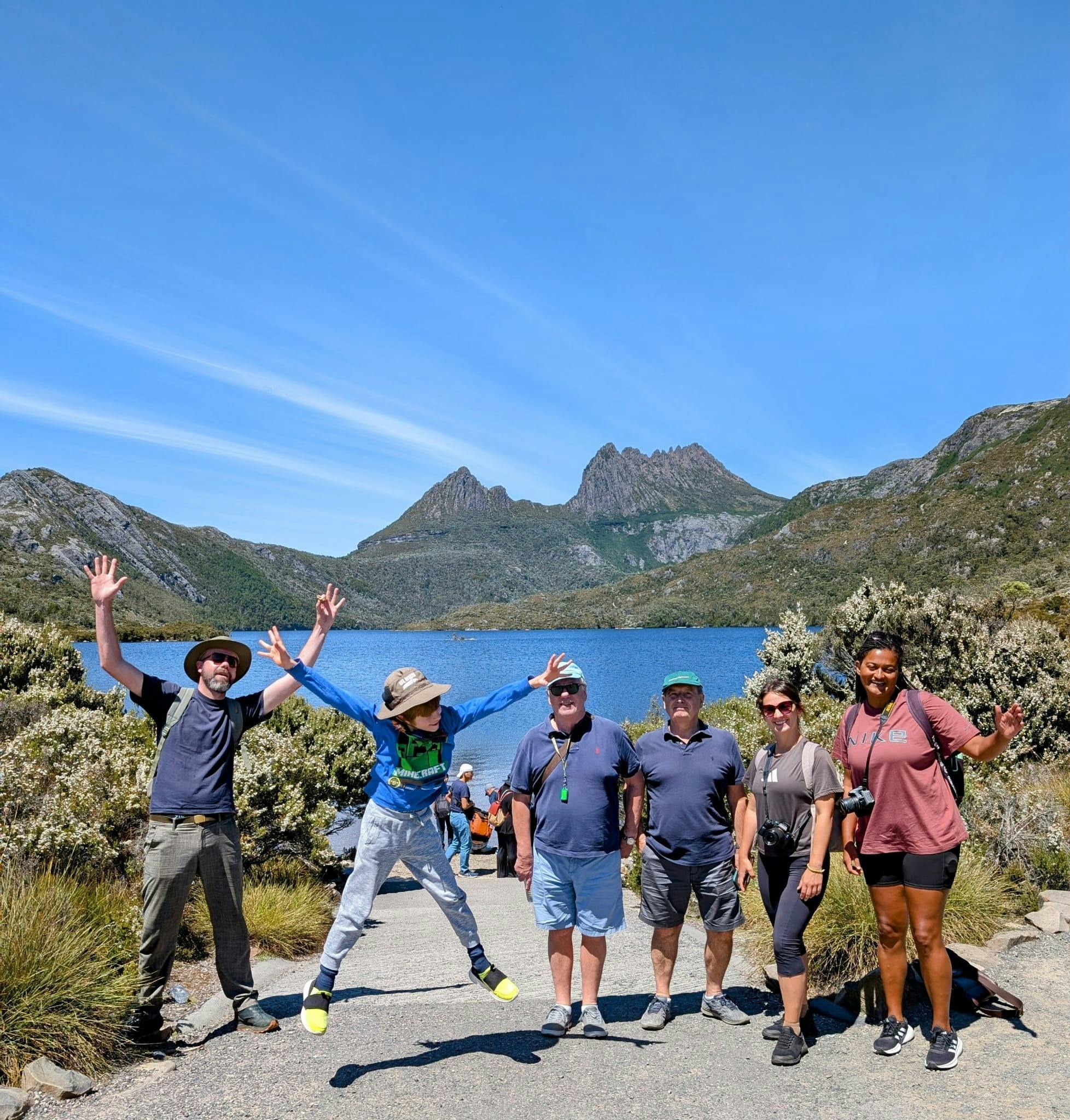 Guests enjoying the beauty of Cradle Mountain and Dove Lake on our Signature day trip from Hobart