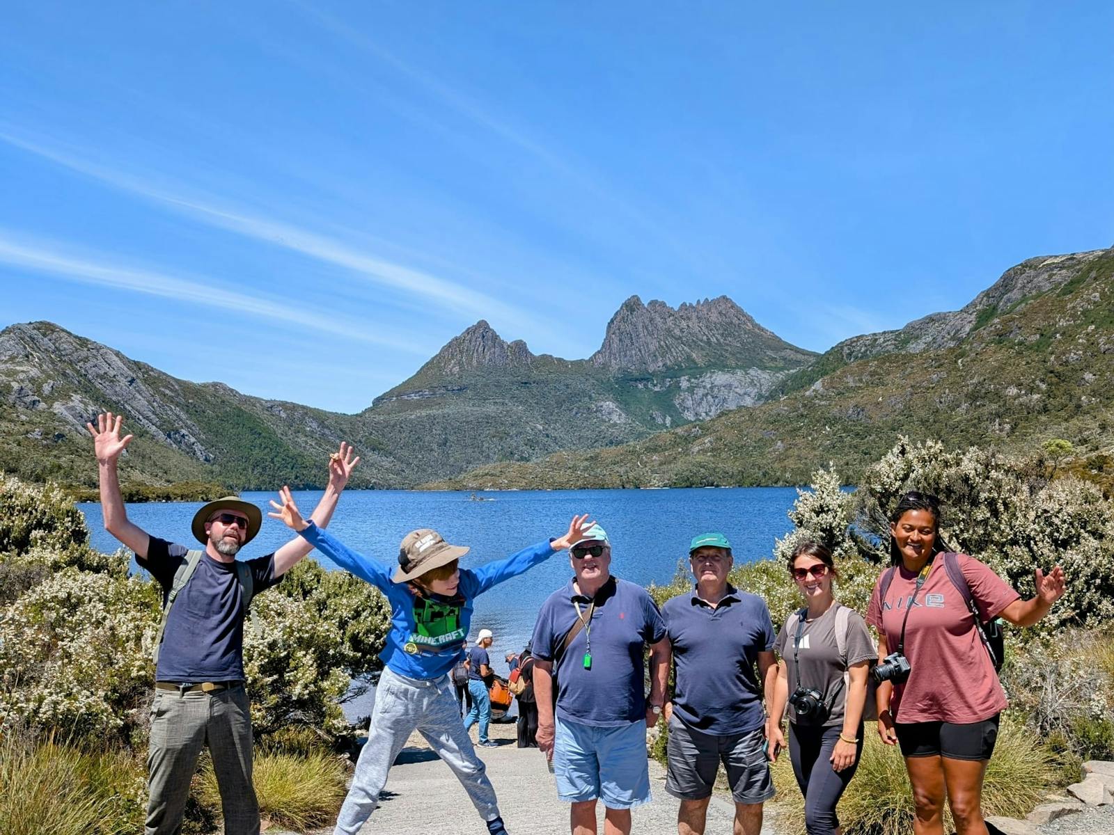 Guests enjoying the beauty of Cradle Mountain and Dove Lake on our Signature day trip from Hobart