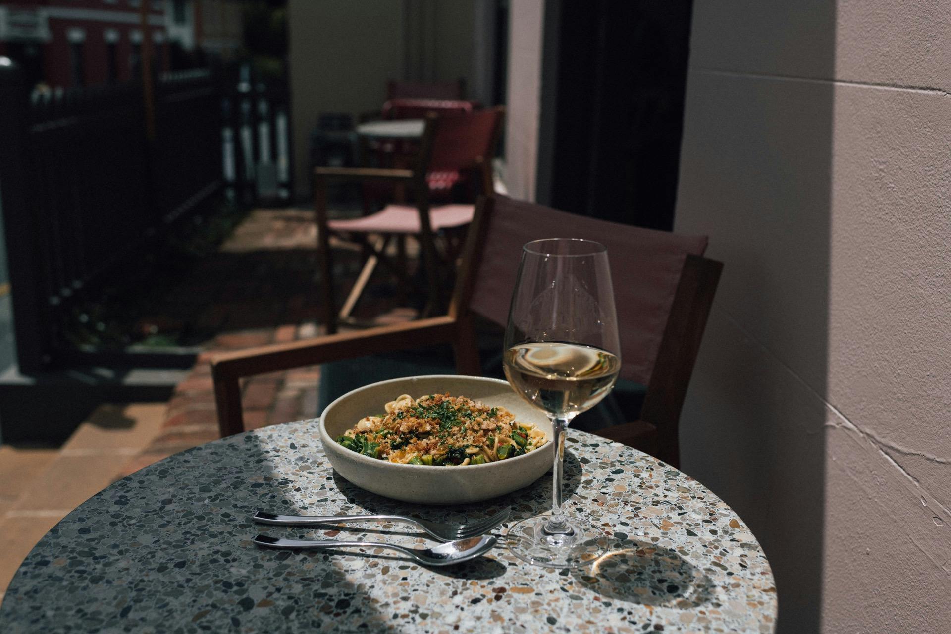 Leoht front terrace on Hampden Road is the perfect spot for a glass of wine.