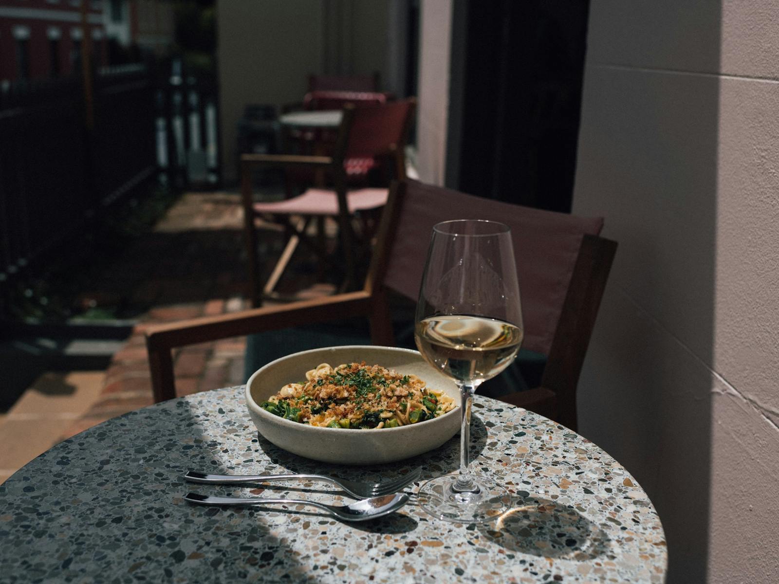 Leoht front terrace on Hampden Road is the perfect spot for a glass of wine.