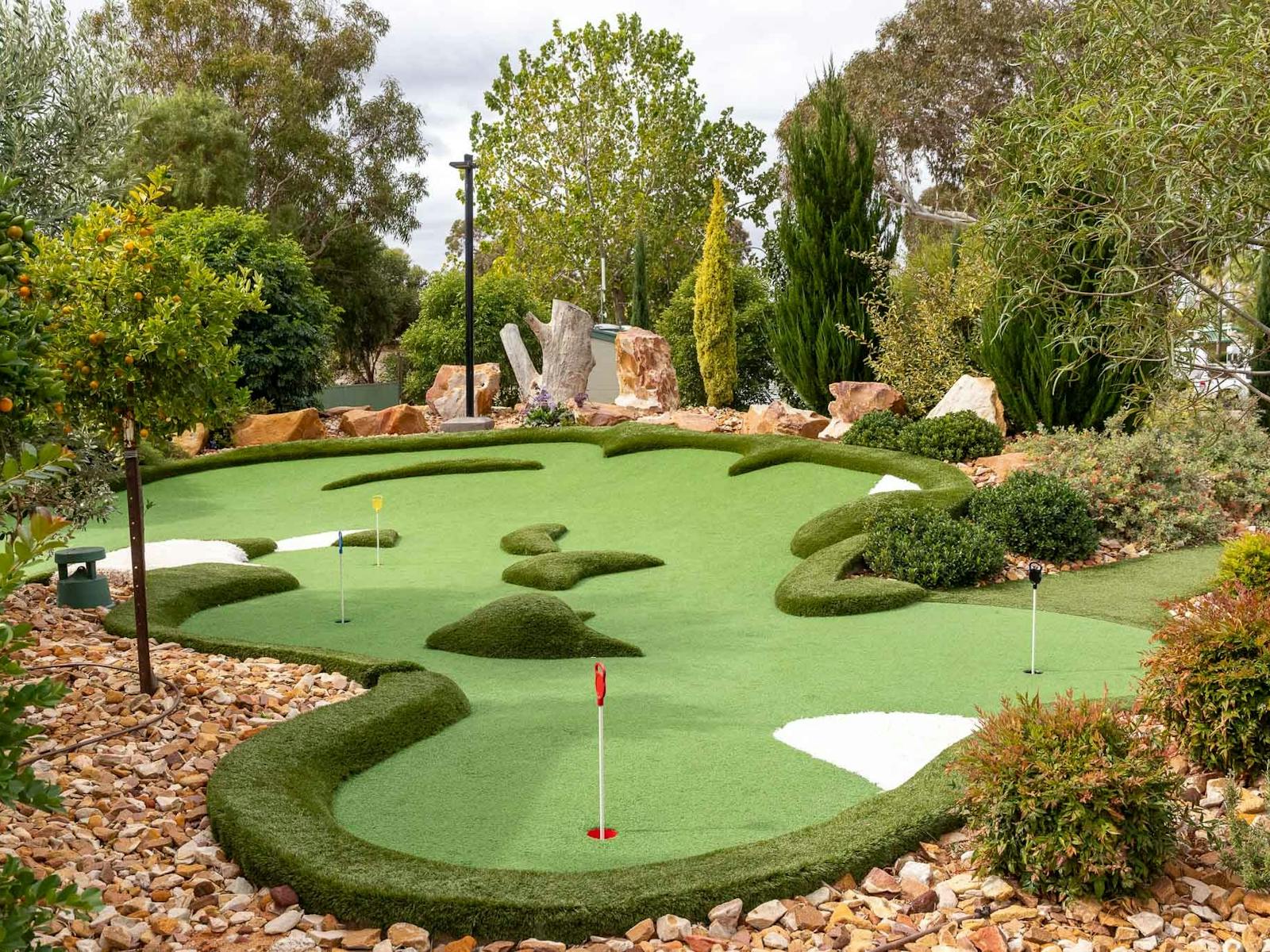 Enjoy the stunning botanical gardens throughout the Mini Golf Course  Berri Riverside Holiday Park
